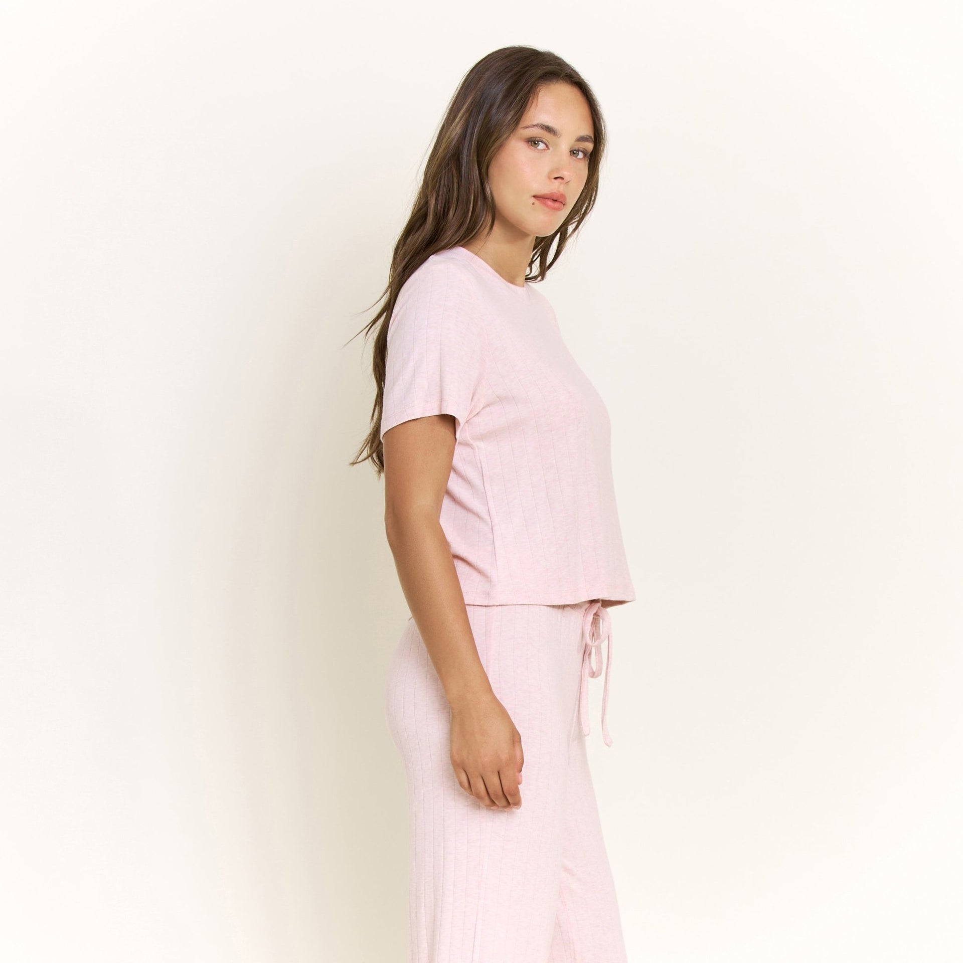 Cloud Modal Tee in Heather Rose Quartz - Honeydew - XS