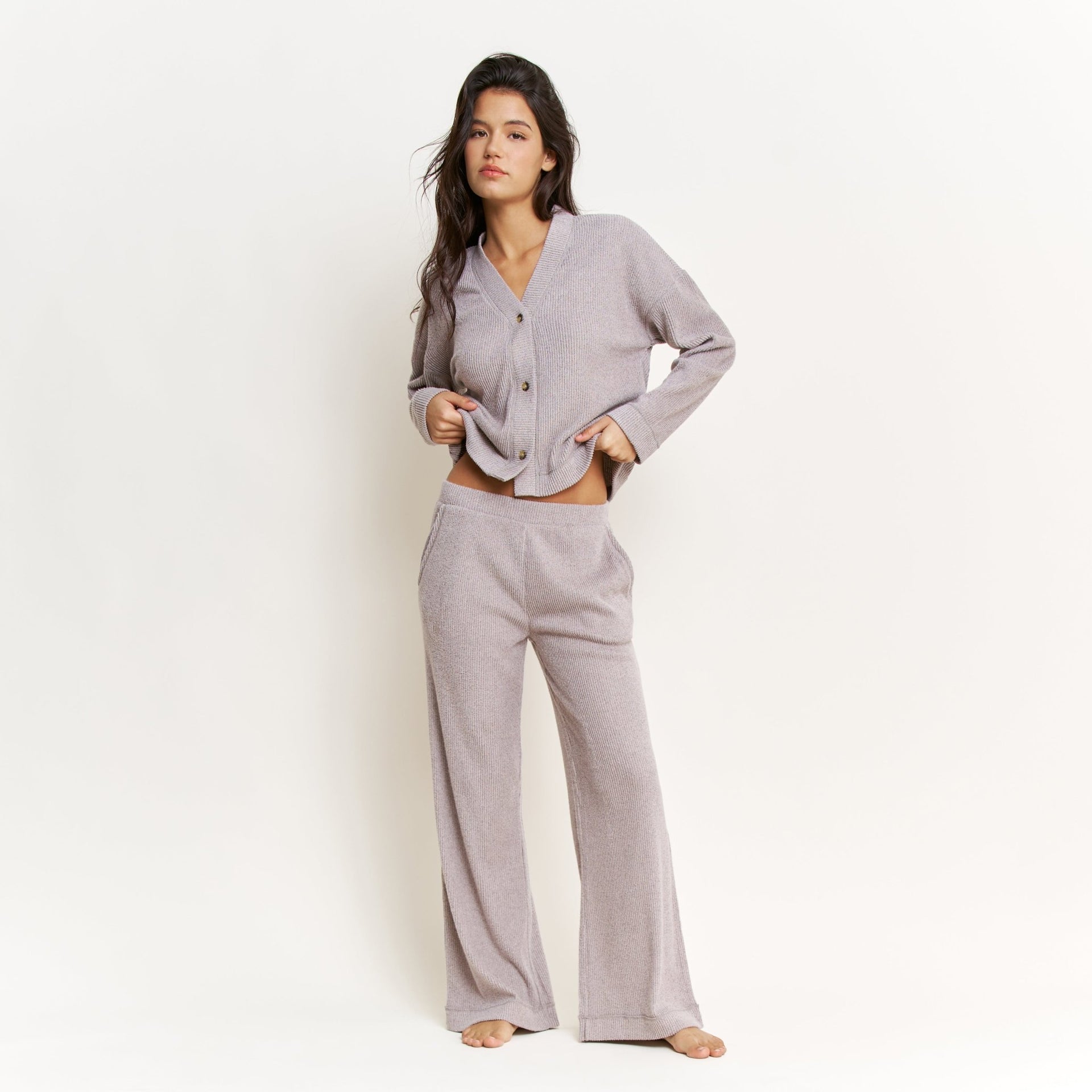 Cozy Up Long Cardigan Set in Heather Grey - - XL