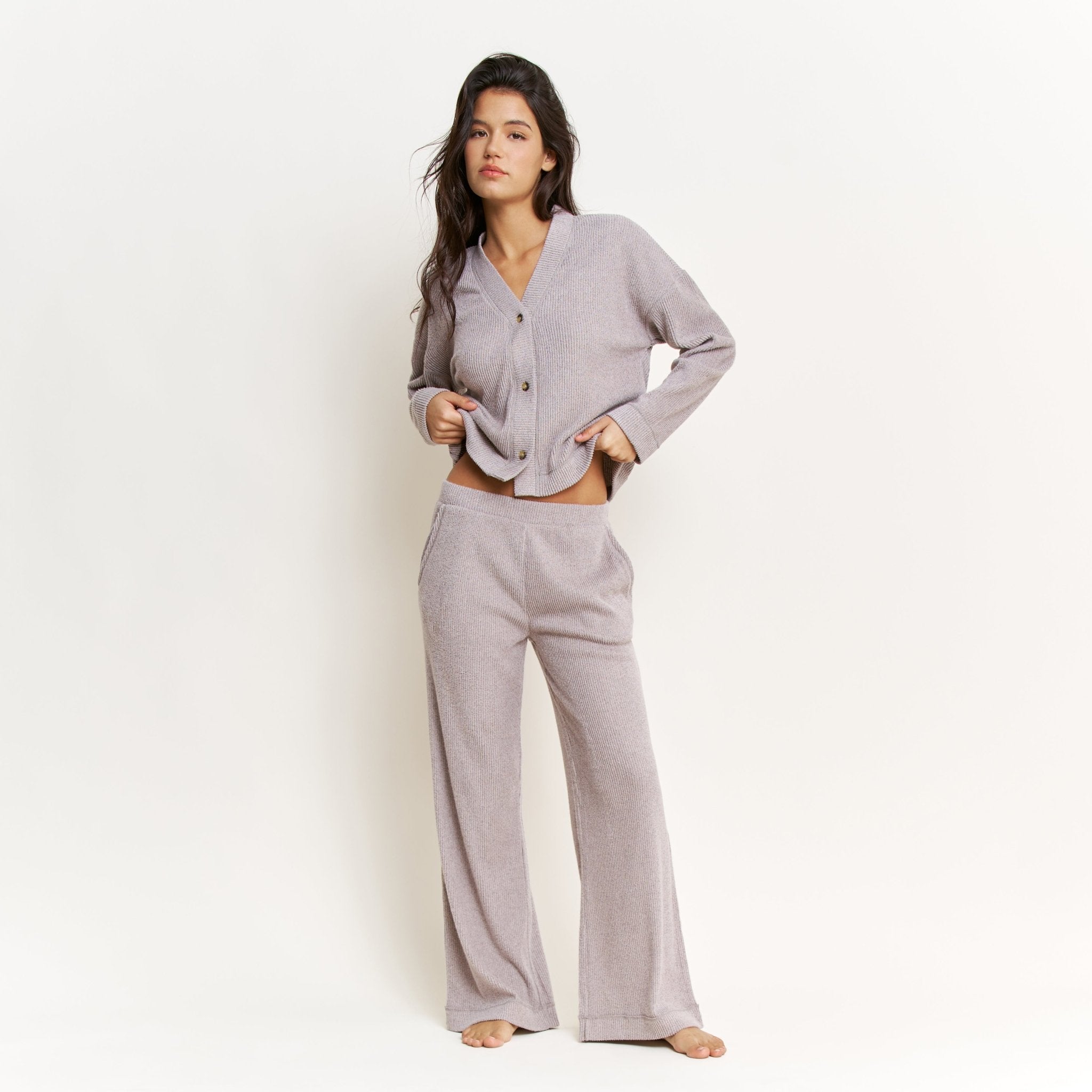 Cozy Up Long Cardigan Set in Heather Grey - - XL