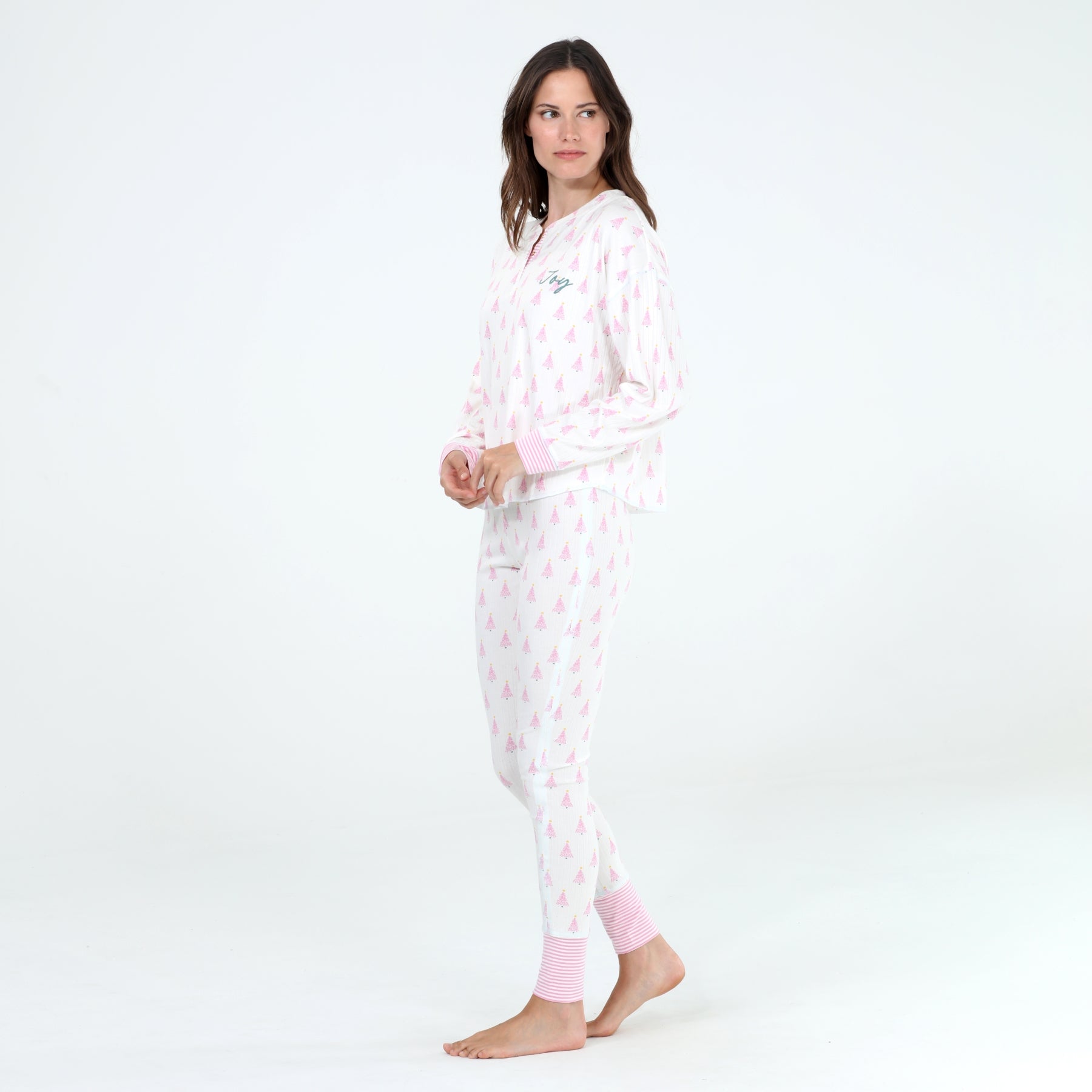 Cuddle Crew Rib Jersey PJ Set in Ivory Trees - Sleepshirt+Pants -