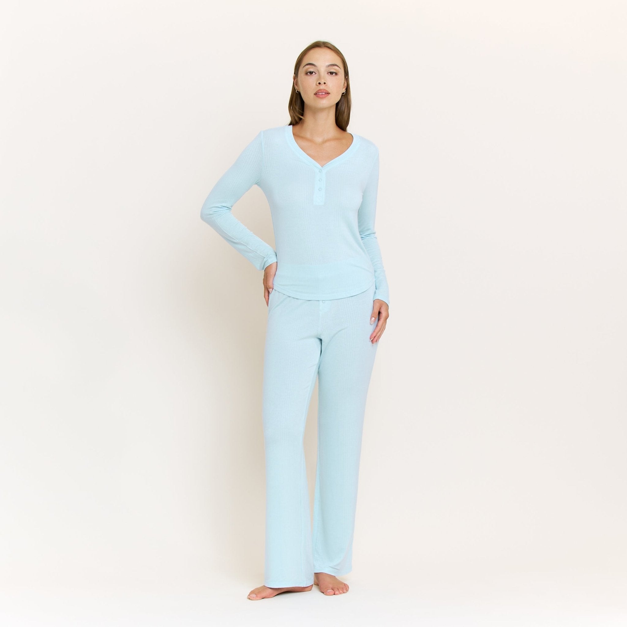 Dreamland Long Henley Set in Frosty - Sleepwear & Loungewear - XL