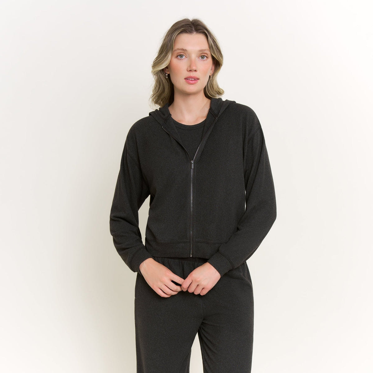 Forever Luxe Zip-Up Hoodie in Charcoal - Honeydew - XS