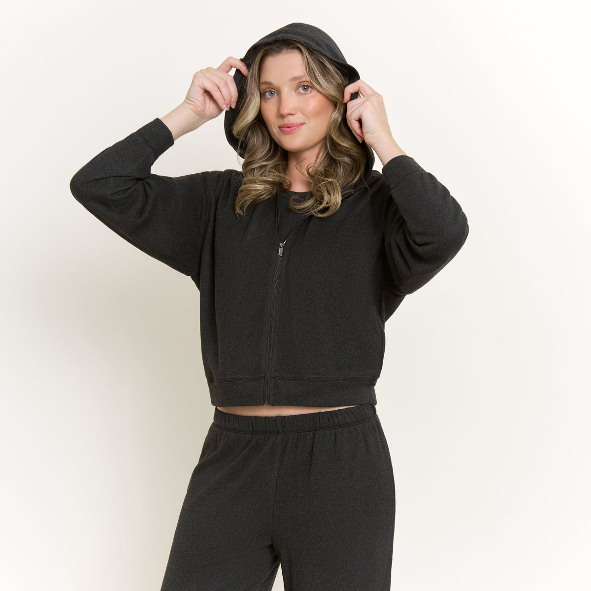 Forever Luxe Zip-Up Hoodie in Charcoal - Honeydew - XS