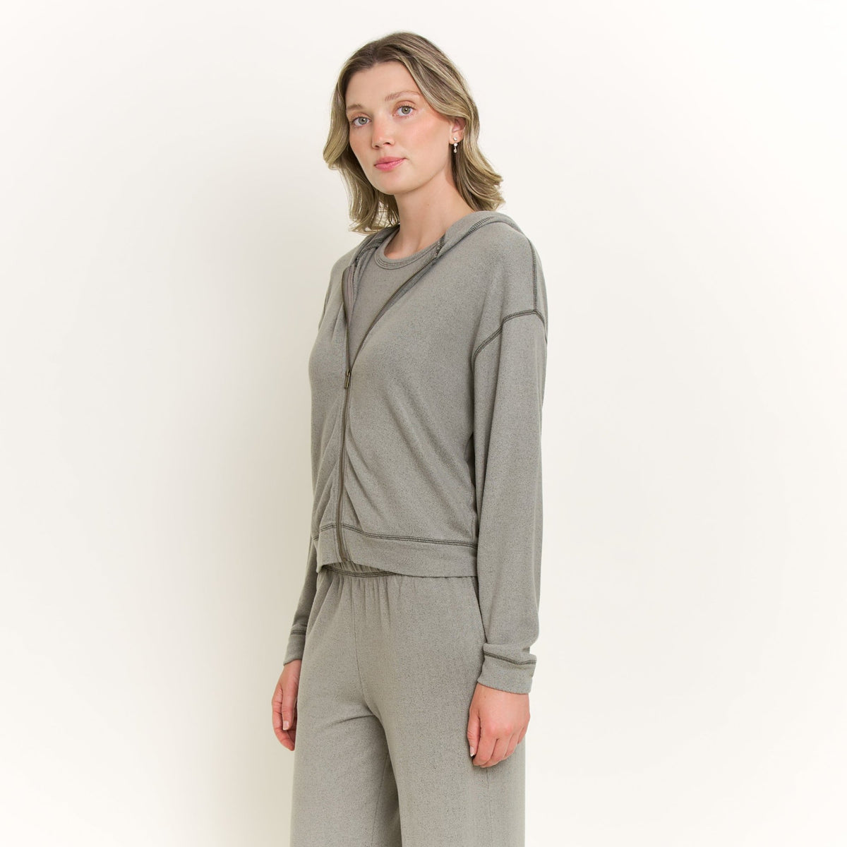Forever Luxe Zip-Up Hoodie in Soft Olive - Honeydew - XS