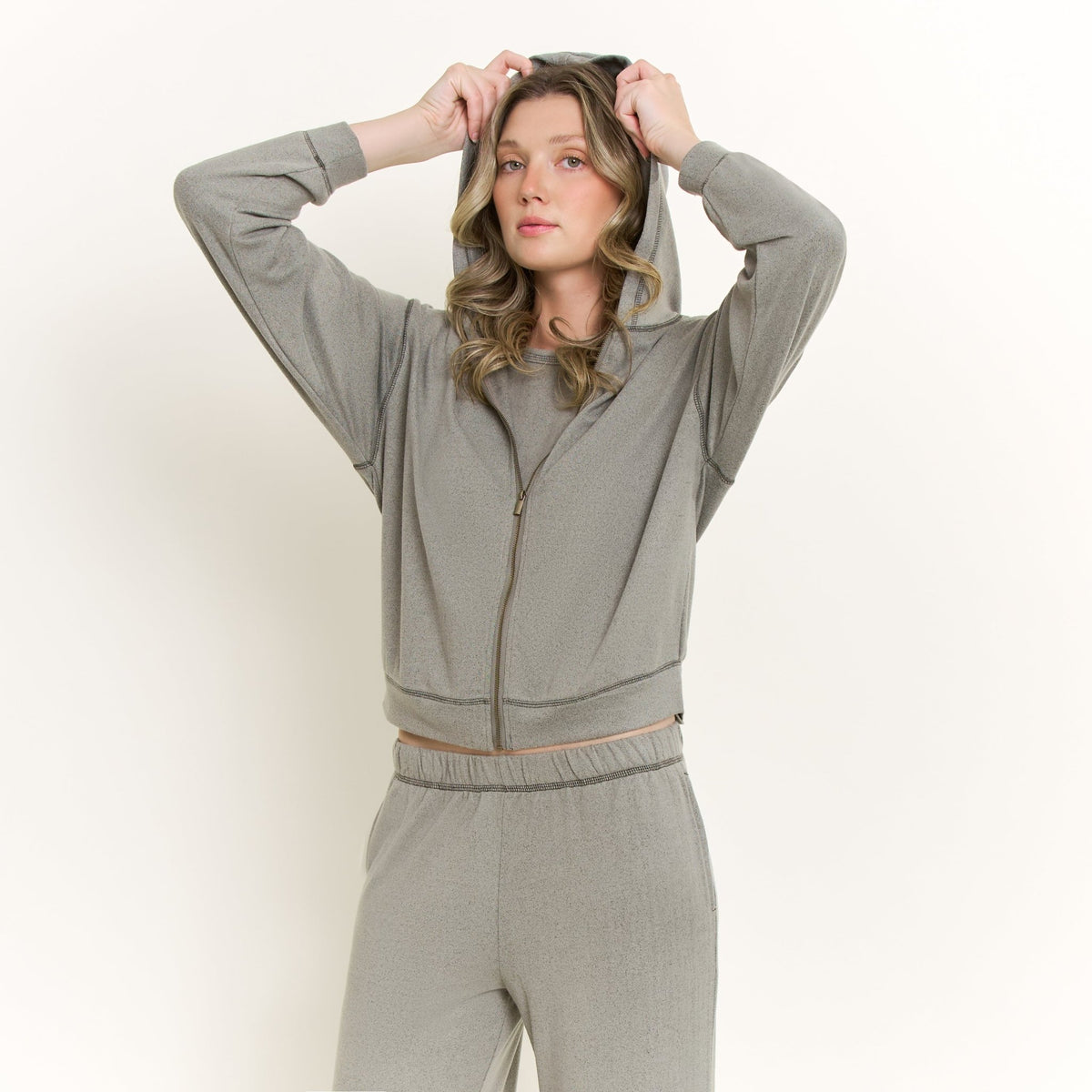 Forever Luxe Zip-Up Hoodie in Soft Olive - Honeydew - XS