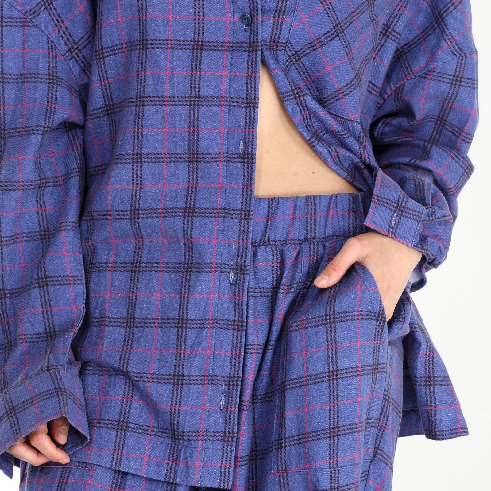 Golden Hour Long PJ Set In Indigo Plaid - -