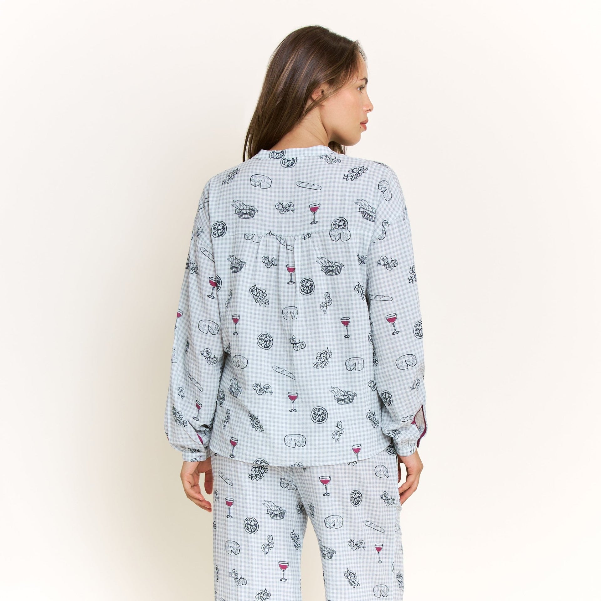 Good Life Long Sleeve Pant Set in Cool Blue Picnic - -