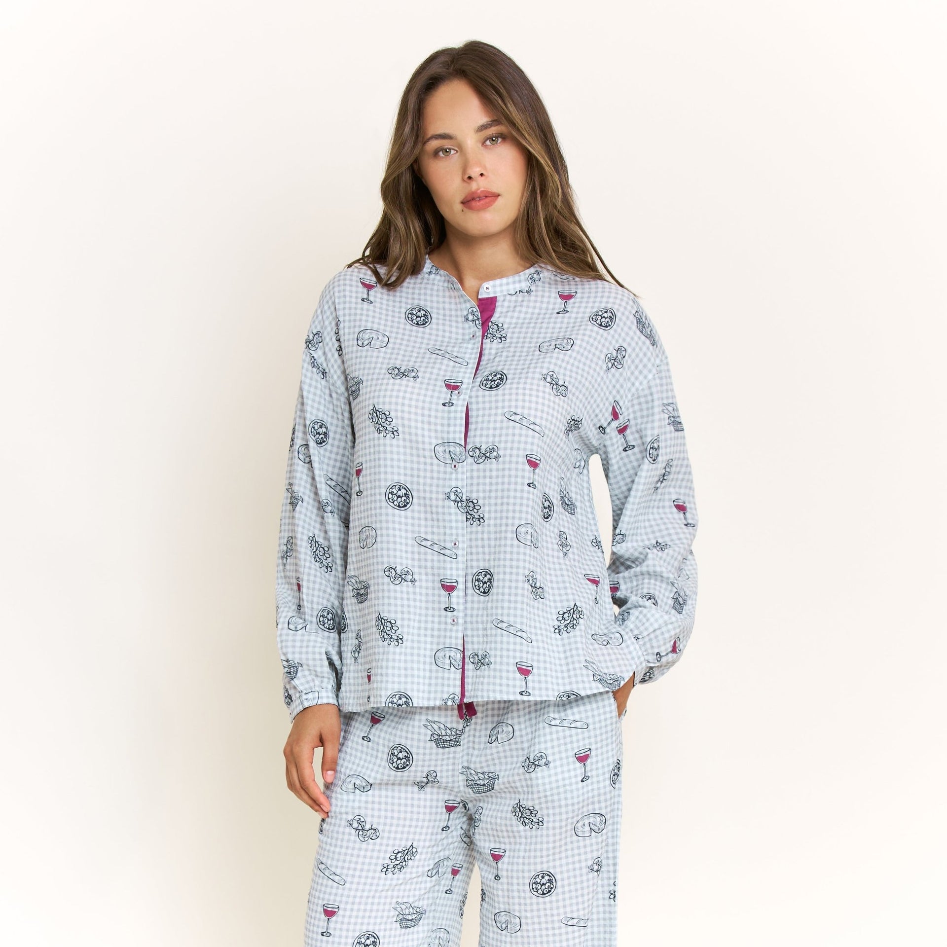 Good Life Long Sleeve Pant Set in Cool Blue Picnic - Honeydew - XS