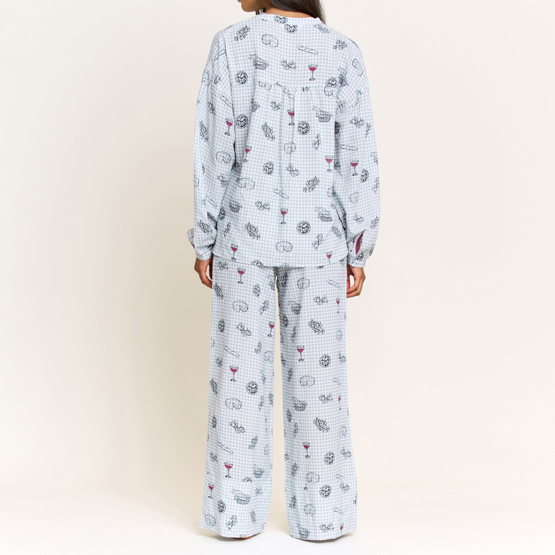 Good Life Long Sleeve Pant Set in Cool Blue Picnic - -