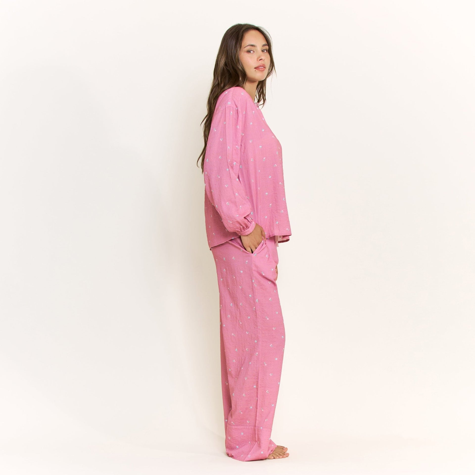 Good Life Long Sleeve Pant Set in Rosy Meadow Ditsy - -
