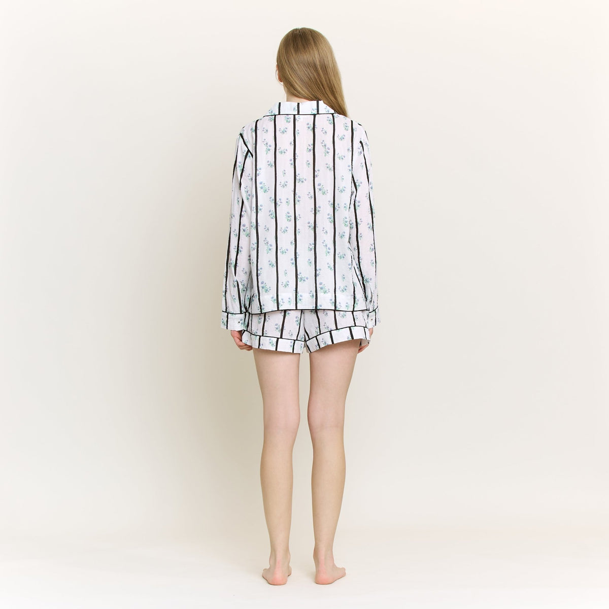 Good Life Long Sleeve Shortie PJ Set in Ditsy Stripe - Sleepwear & Loungewear -