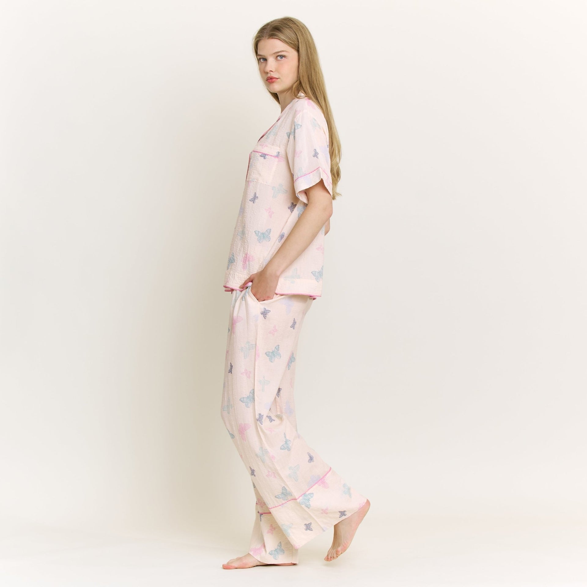 Good Life Short Sleeve PJ Set in Budding Butterflies - Honeydew - XS