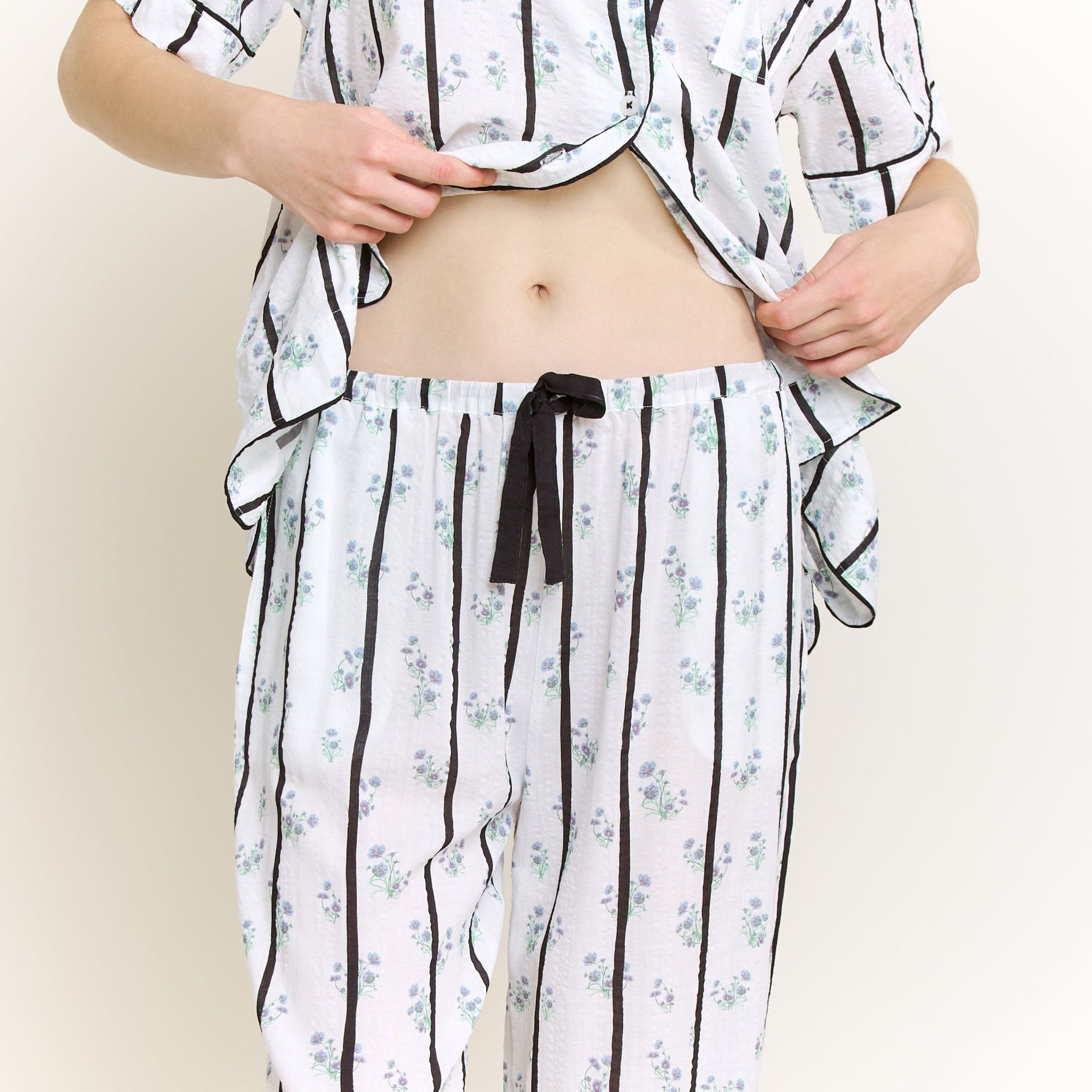 Good Life Short Sleeve PJ Set in Ditsy Stripe - Honeydew - XS