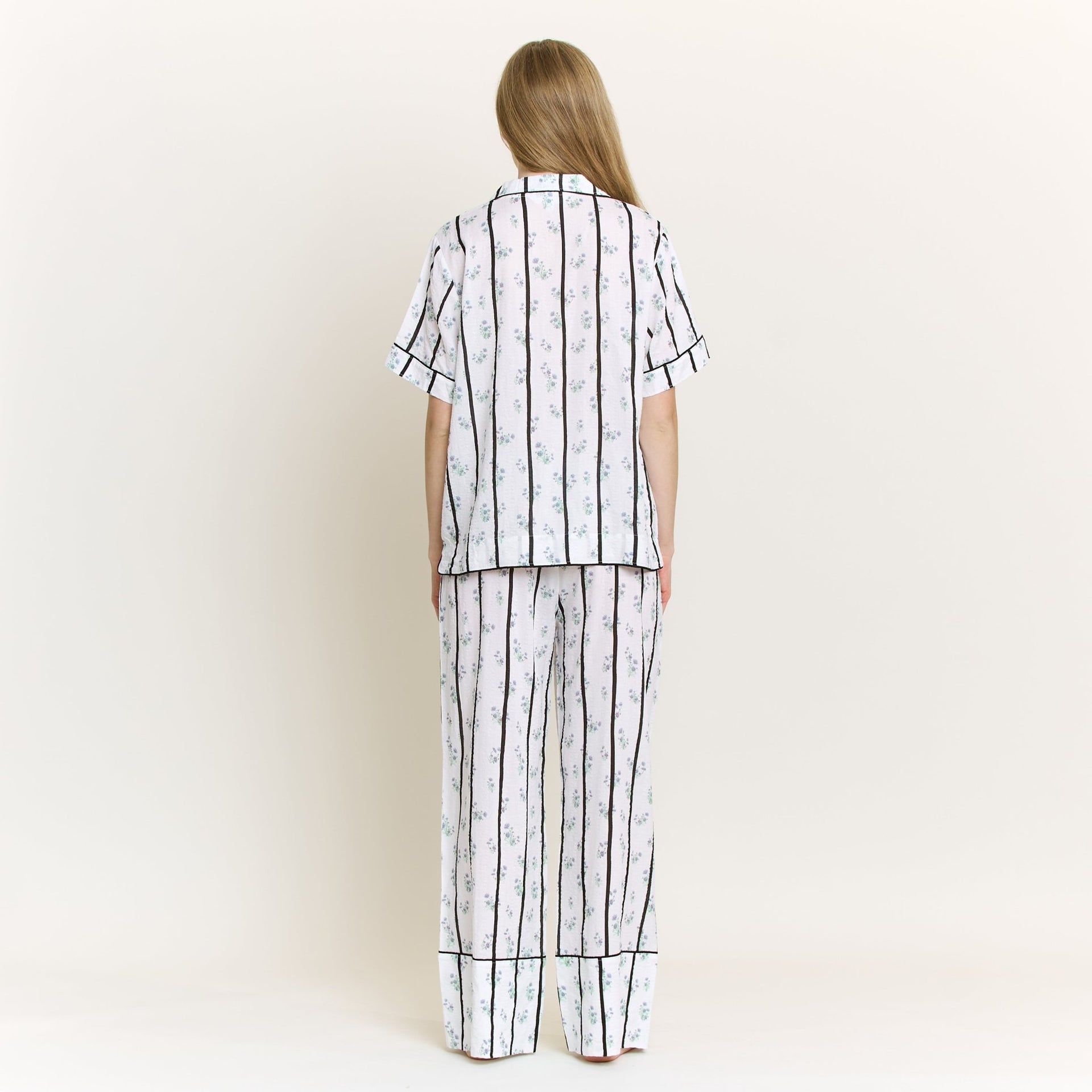 Good Life Short Sleeve PJ Set in Ditsy Stripe - Honeydew - XS