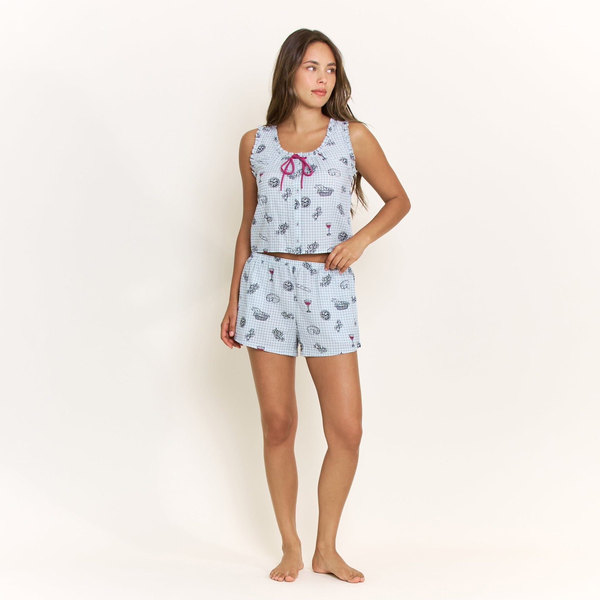 Good Life Tank Shortie Set in Cool Blue Picnic - Honeydew - XS