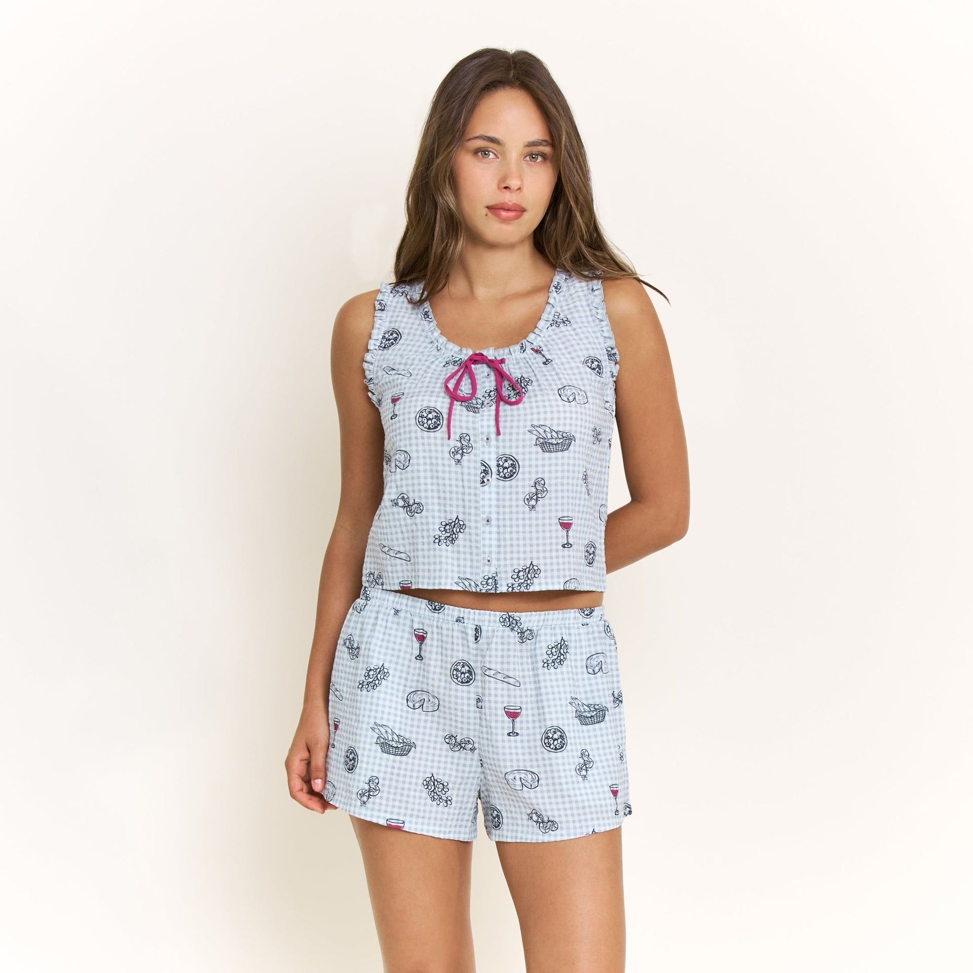 Good Life Tank Shortie Set in Cool Blue Picnic - Honeydew - XS