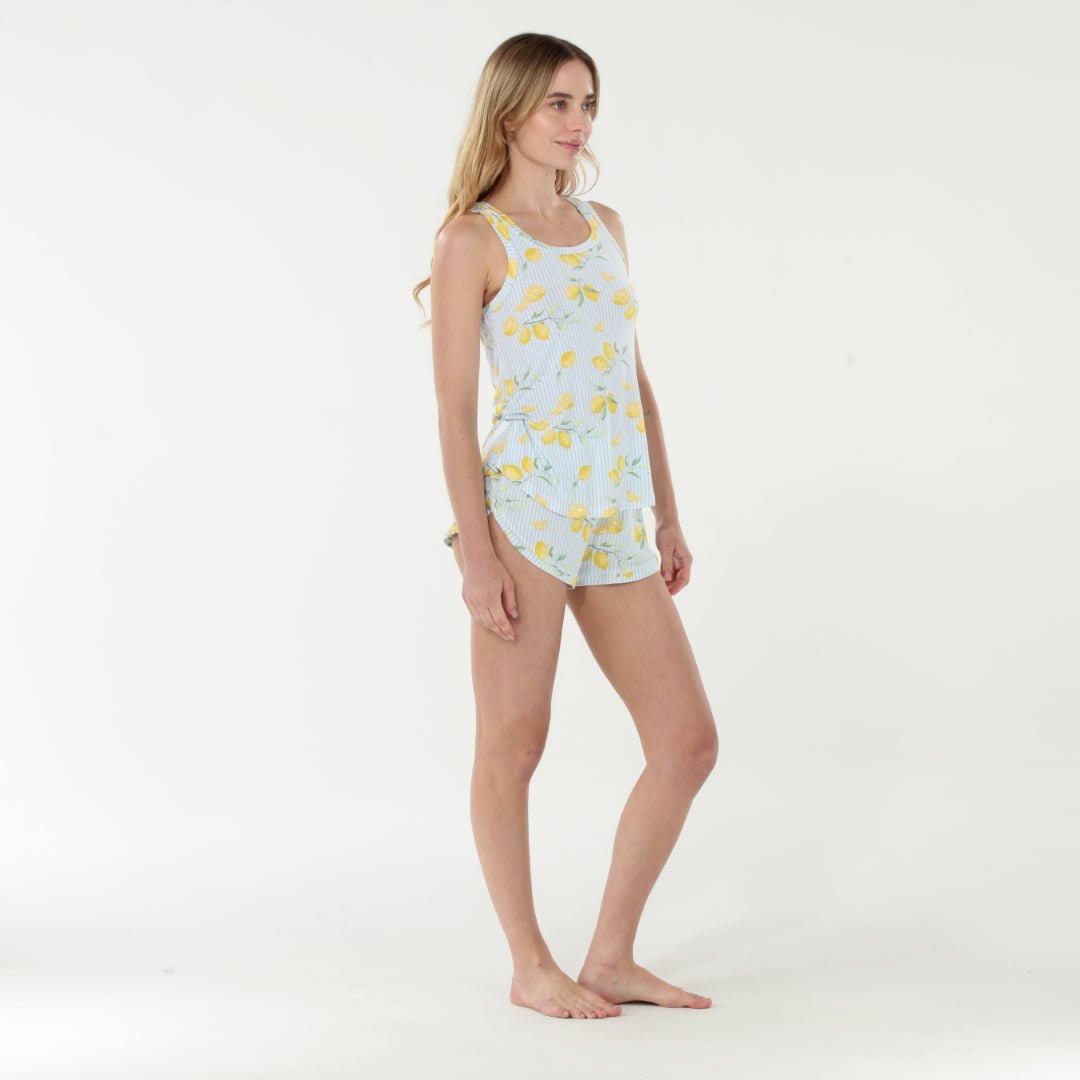 Good Times Tank Shortie Set In Tea Leaf Lemons - Sleepwear & Loungewear -