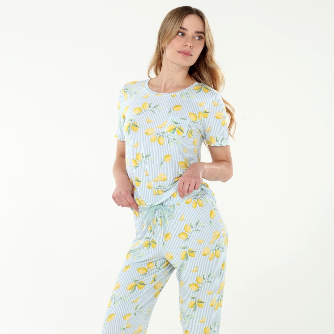 Good Times Tee Pant Set In Tea Leaf Lemons - Loungewear -