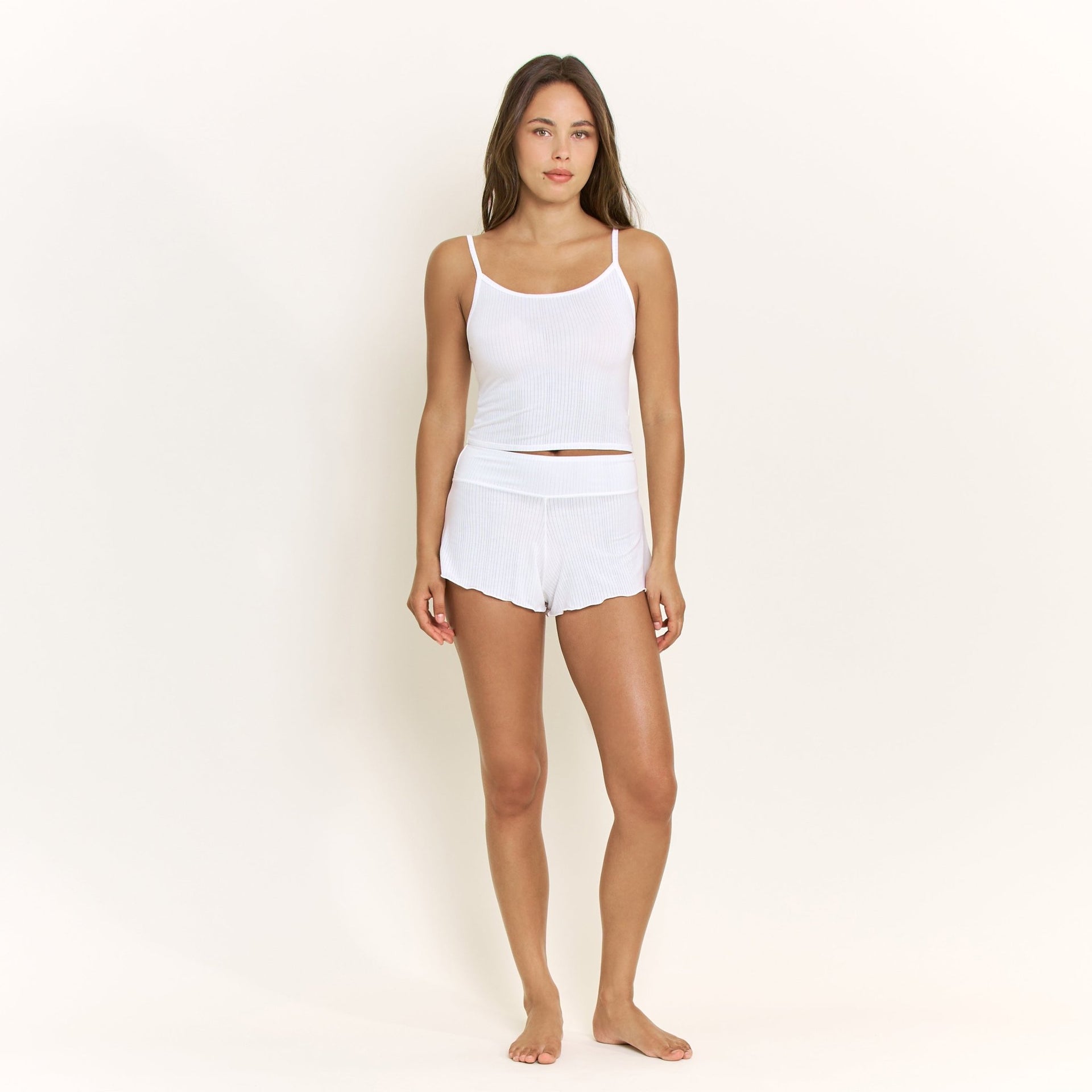 Janelle Cami Shortie Set in White - Honeydew - XS