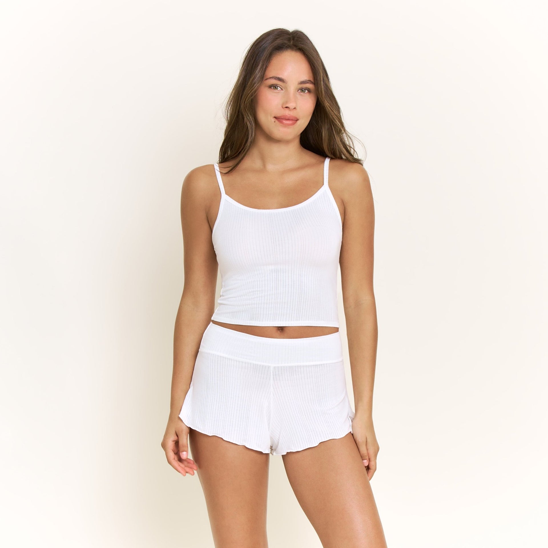 Janelle Cami Shortie Set in White - Honeydew - XS