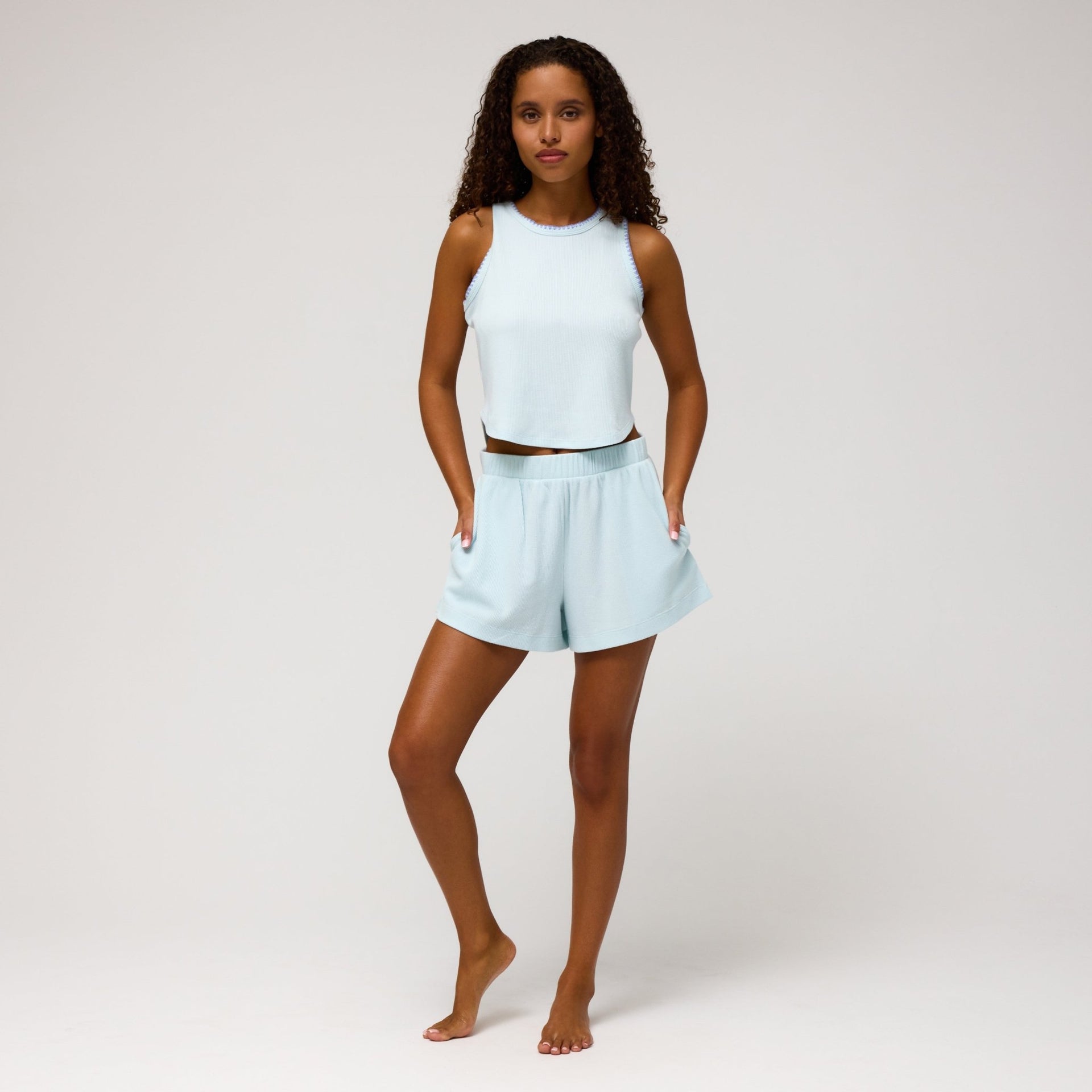 Kickback Tank Shortie Set in Sea Foam - -