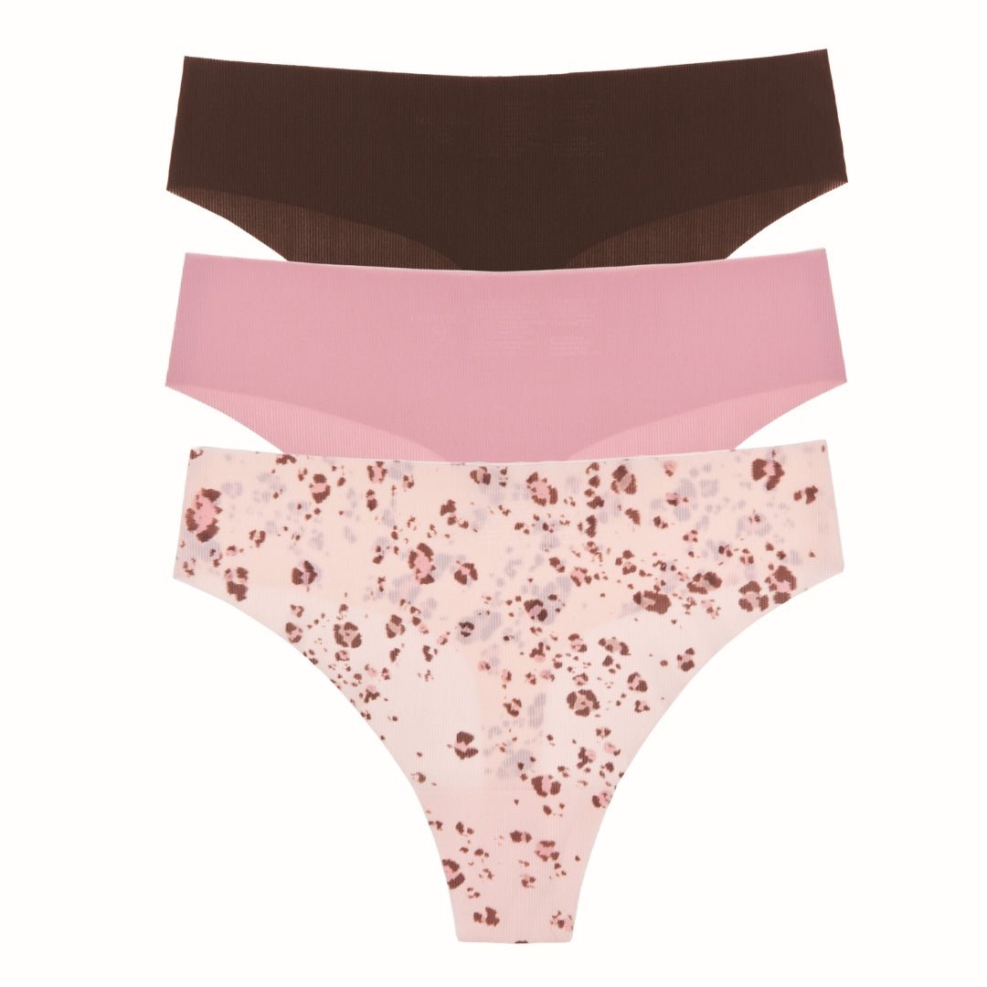 Like Nothing Thong 3-Pack in Espresso, Rosy And Powdery Peach Leopard - Honeydew - XS/S