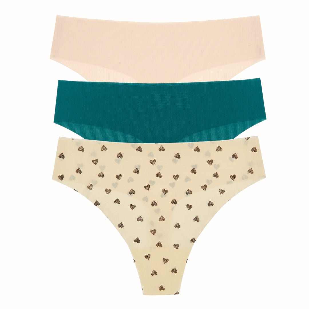 Like Nothing Thong 3-Pack in Nude, Bluegrass And Butter Daydream Hearts - Honeydew - XS/S