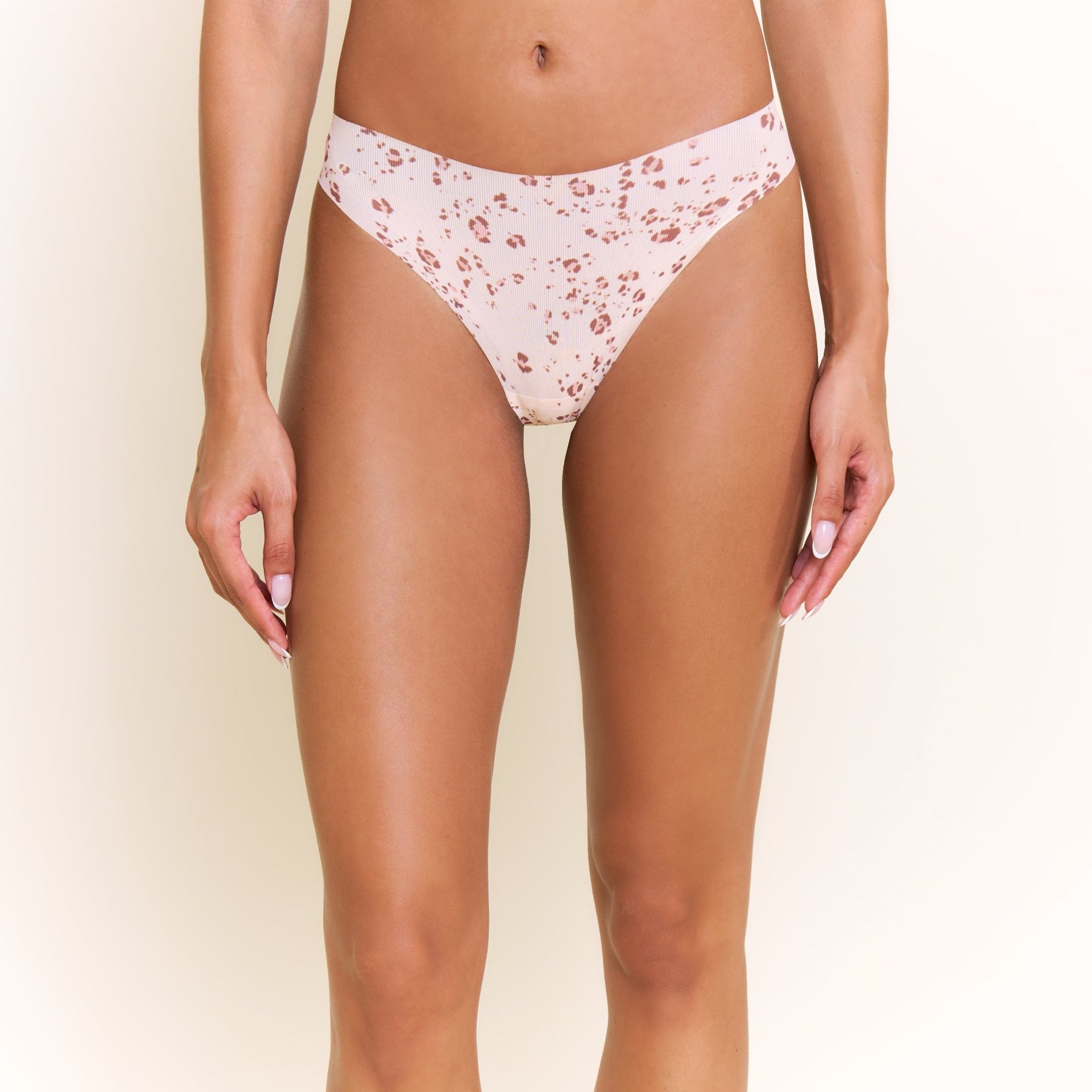 Like Nothing Thong in Powdery Peach Leopard - Honeydew - XS/S