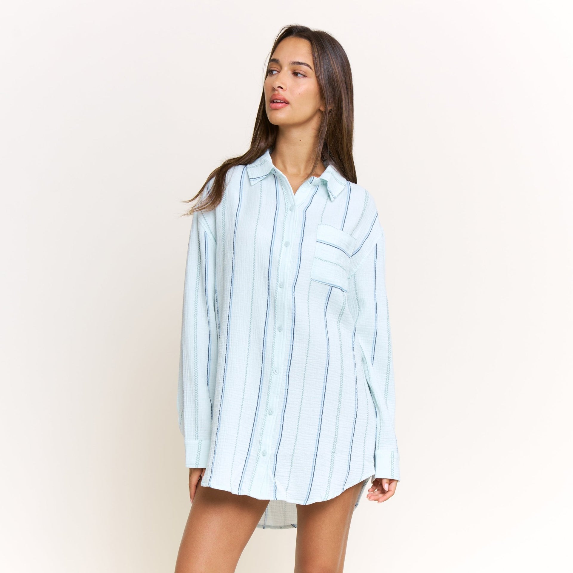 Long Weekend Sleepshirt in Aqua Southwest Stripe - -