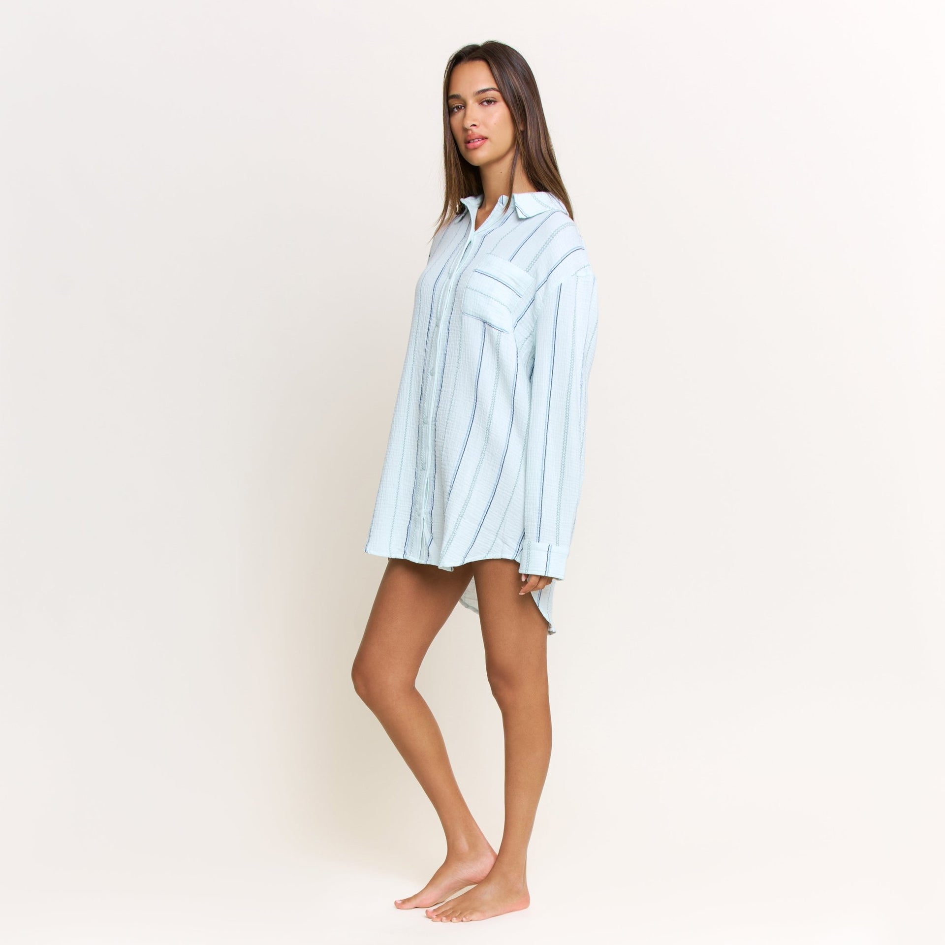 Long Weekend Sleepshirt in Aqua Southwest Stripe - -