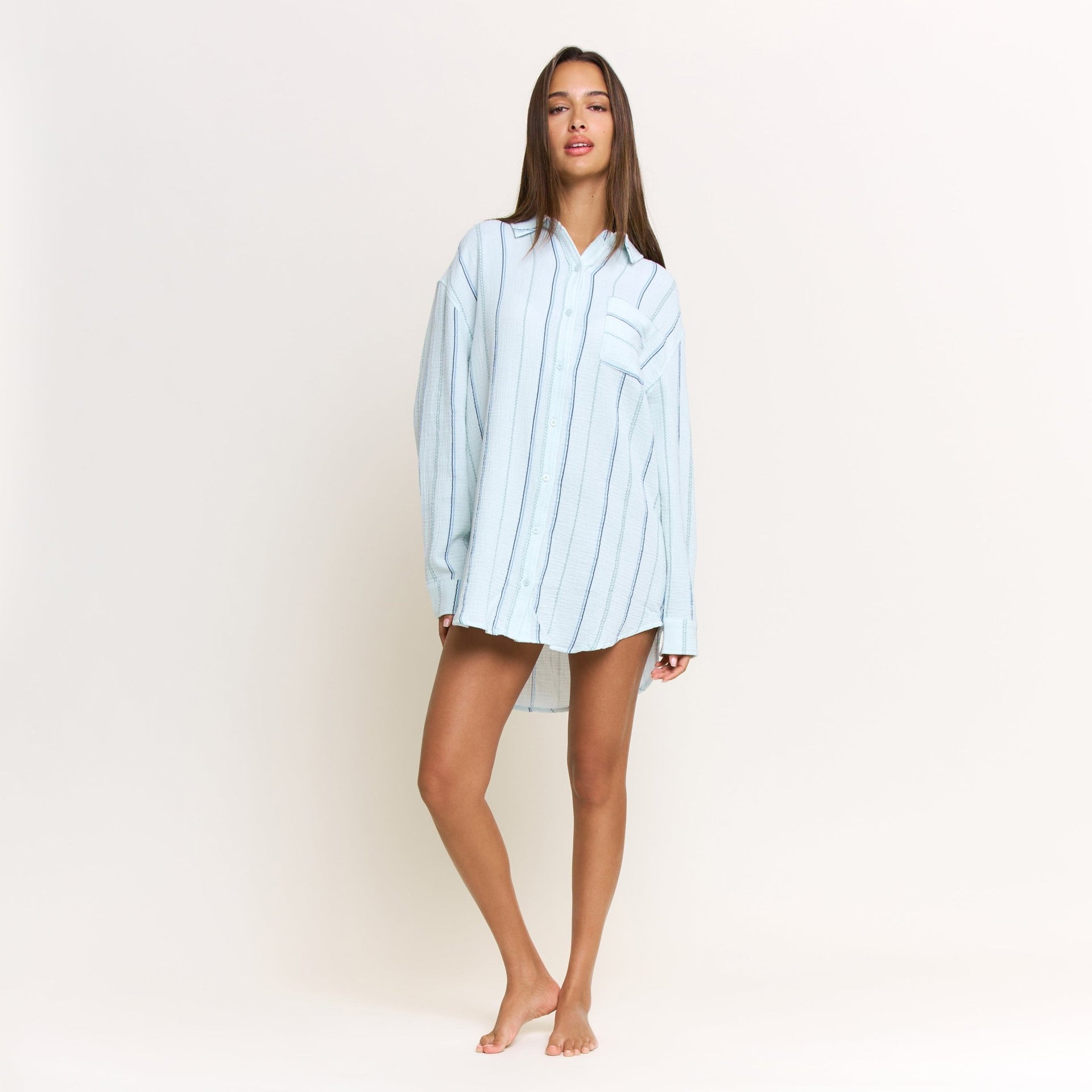 Long Weekend Sleepshirt in Aqua Southwest Stripe - -