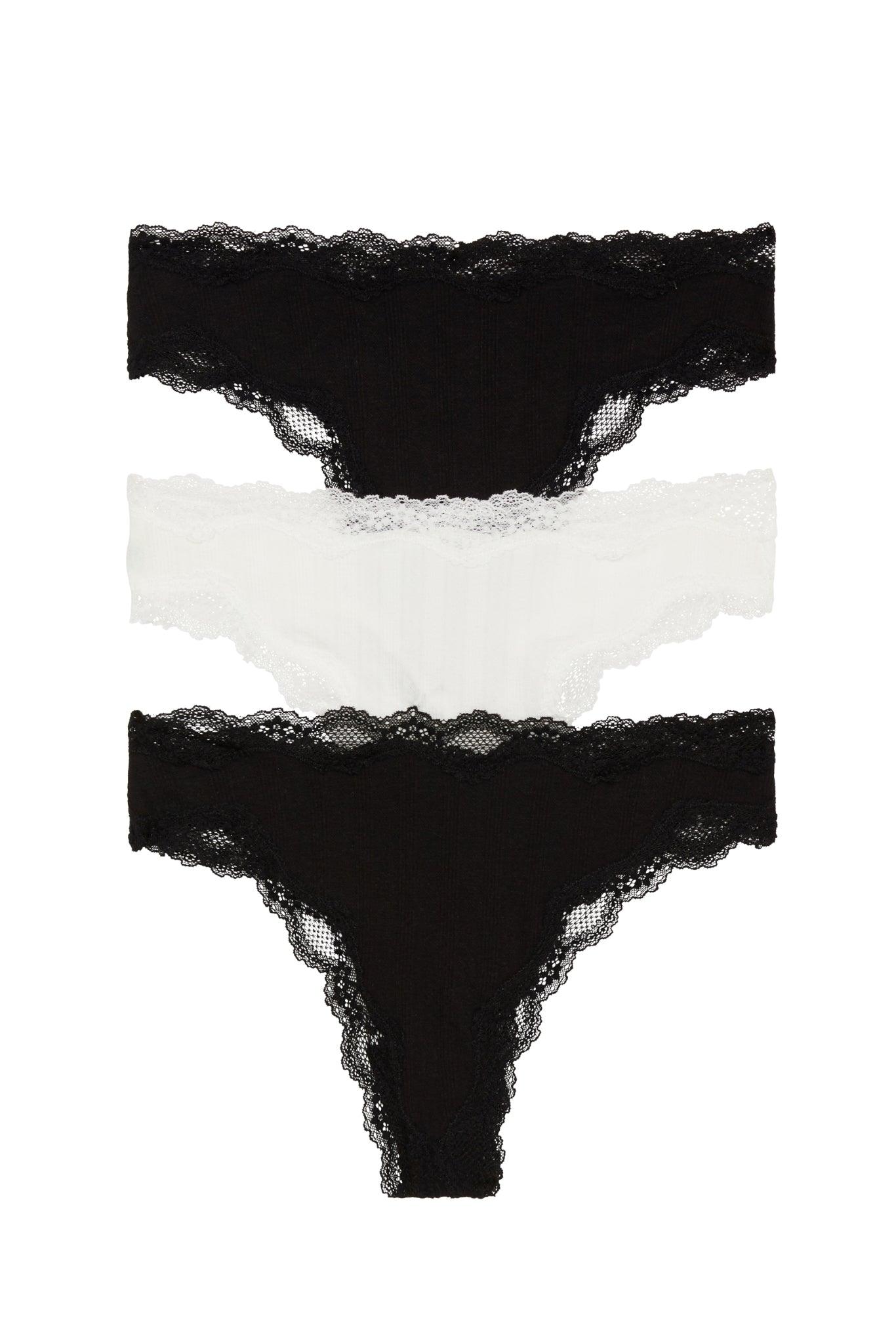 Lorelai Hi-Cut Thong 3-Pack - - Black White Black