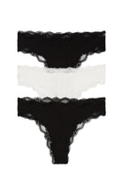 Lorelai Hi-Cut Thong 3-Pack in Black/White/Black - -