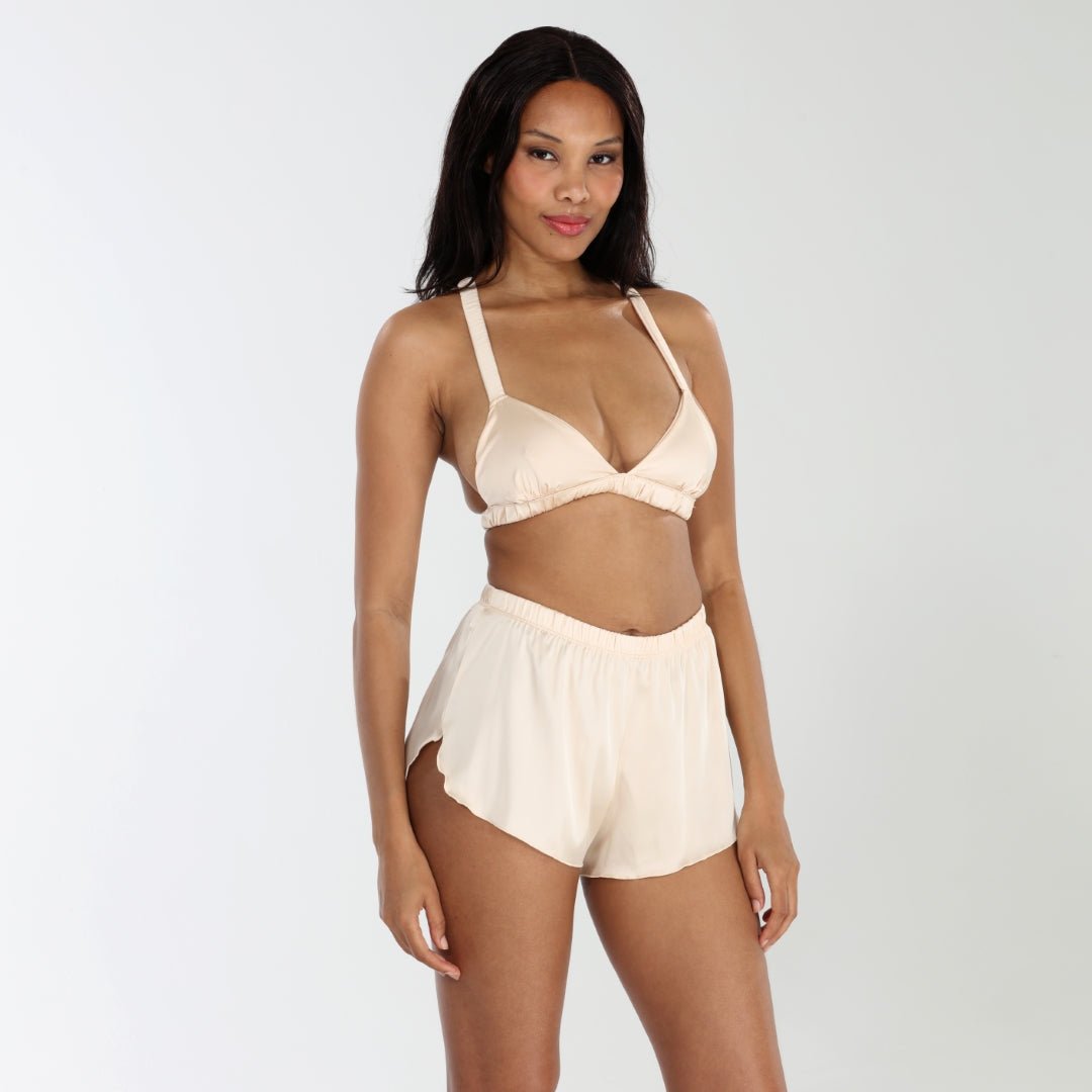 Love Story Bralette Shortie Set In Champagne - Bralettes -