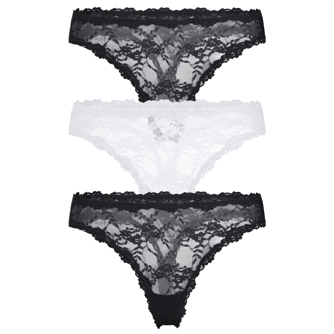 Maria Lace Thong 3PK in Black/Ivory/Black - Thong - Black Ivory Black