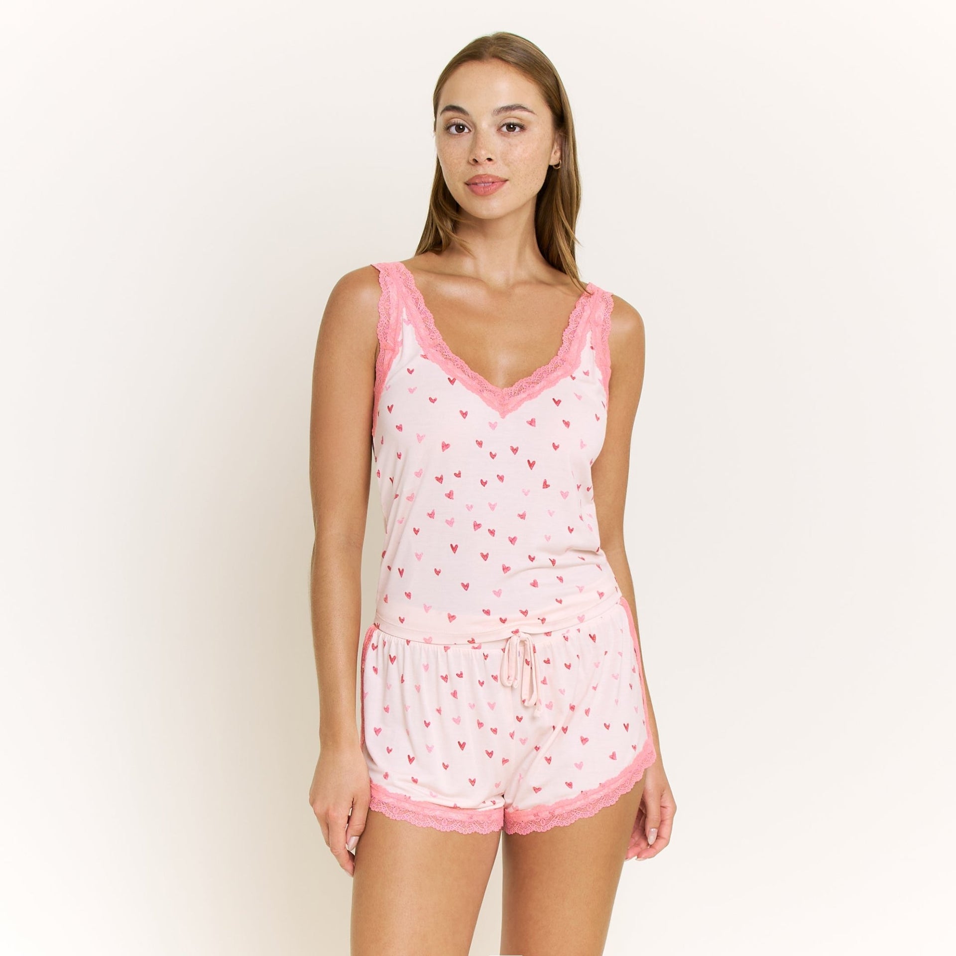 Mellow Out Tank Shortie Set in Marzipan Hearts - Sleepwear & Loungewear - XL