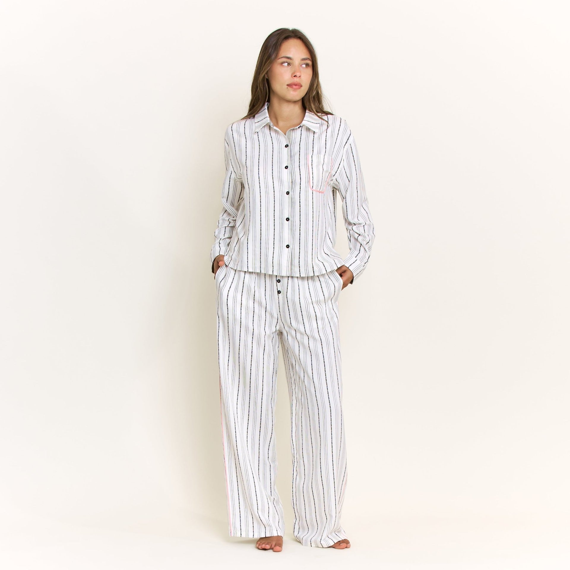 Nap Era Long Sleeve Top in Ivory Stripe - Honeydew - XS