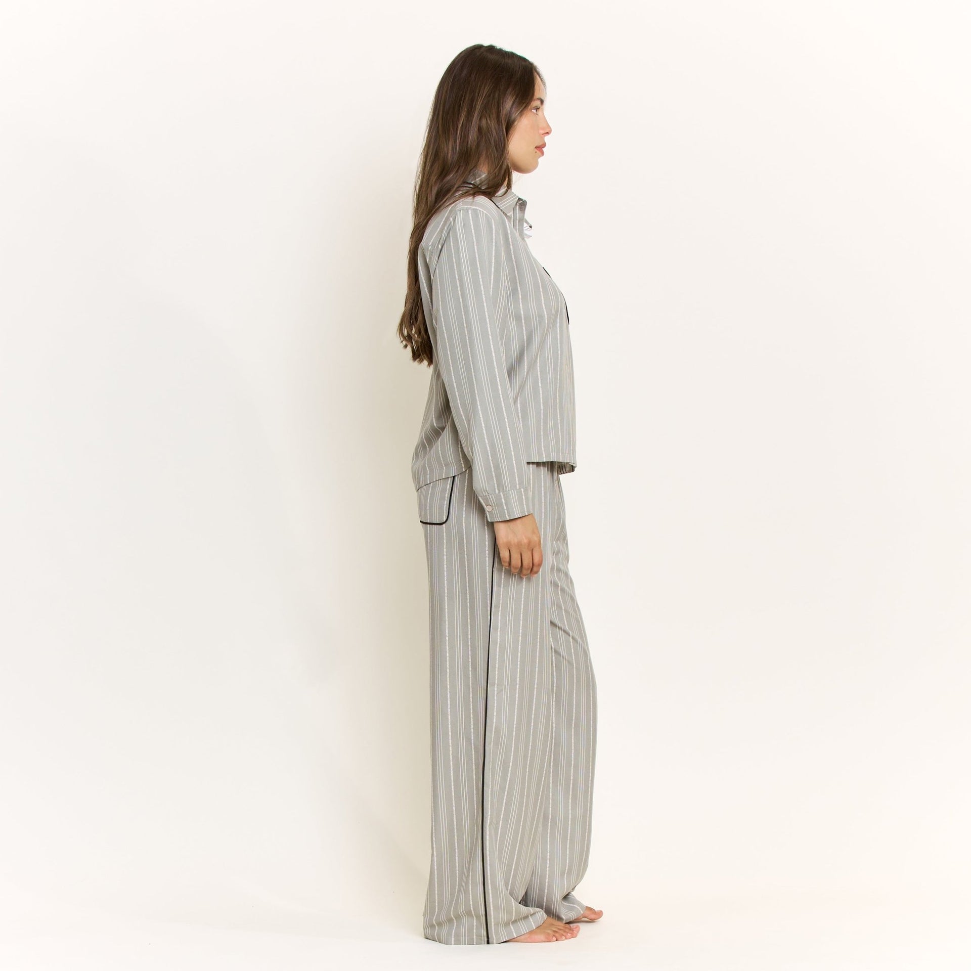 Nap Era Long Sleeve Top in Soft Olive Stripe - -