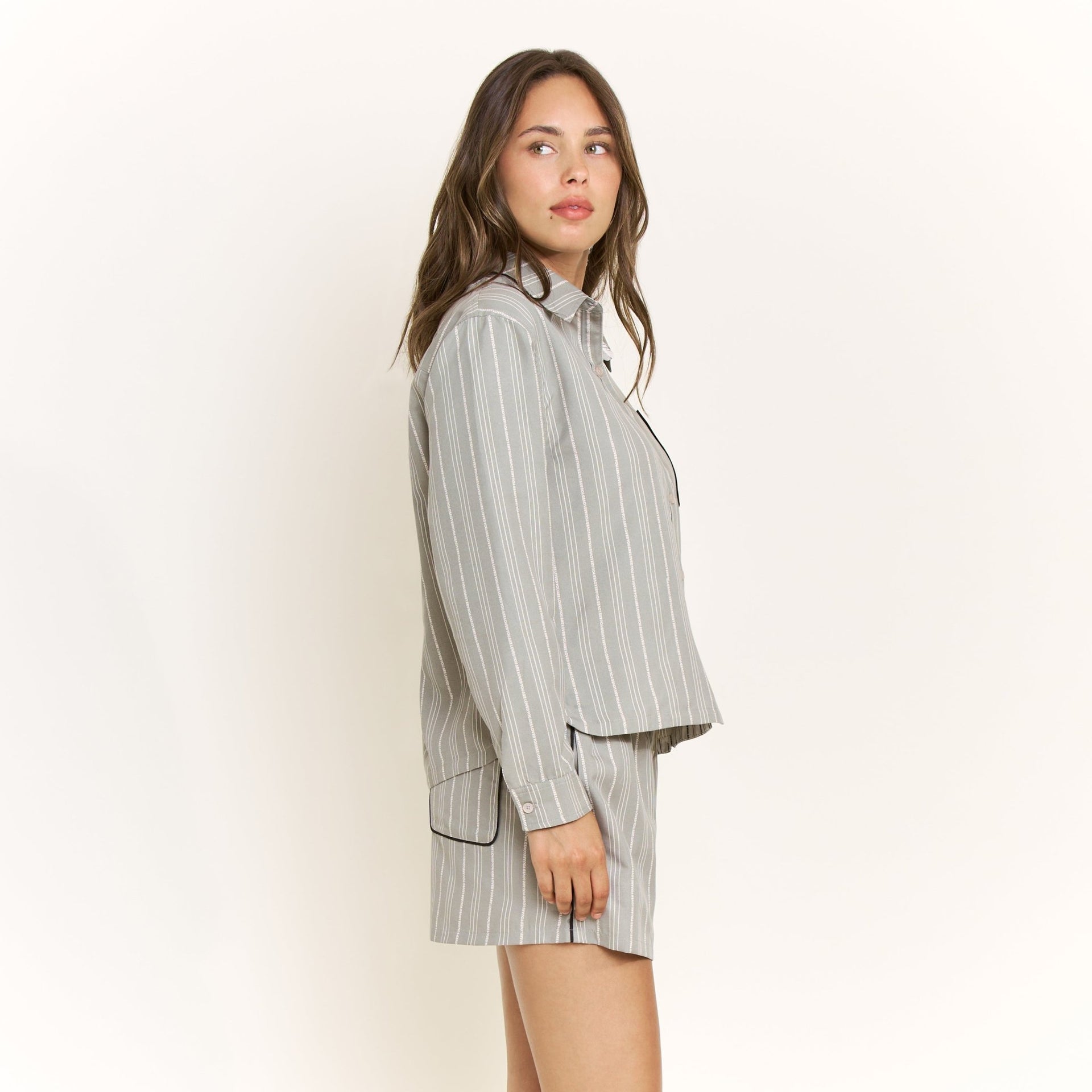 Nap Era Long Sleeve Top in Soft Olive Stripe - -