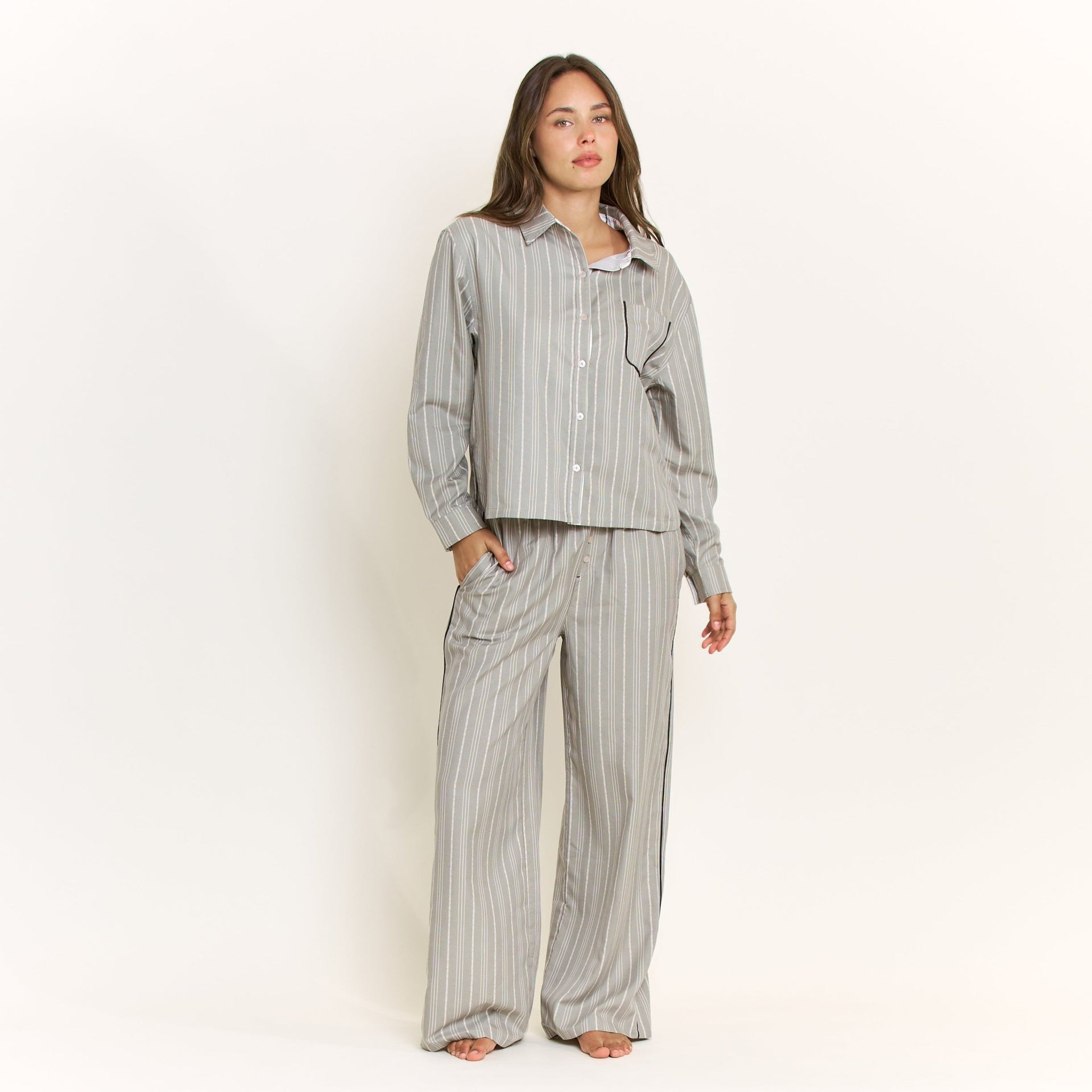 Nap Era Pant in Soft Olive Stripe - Honeydew - XS