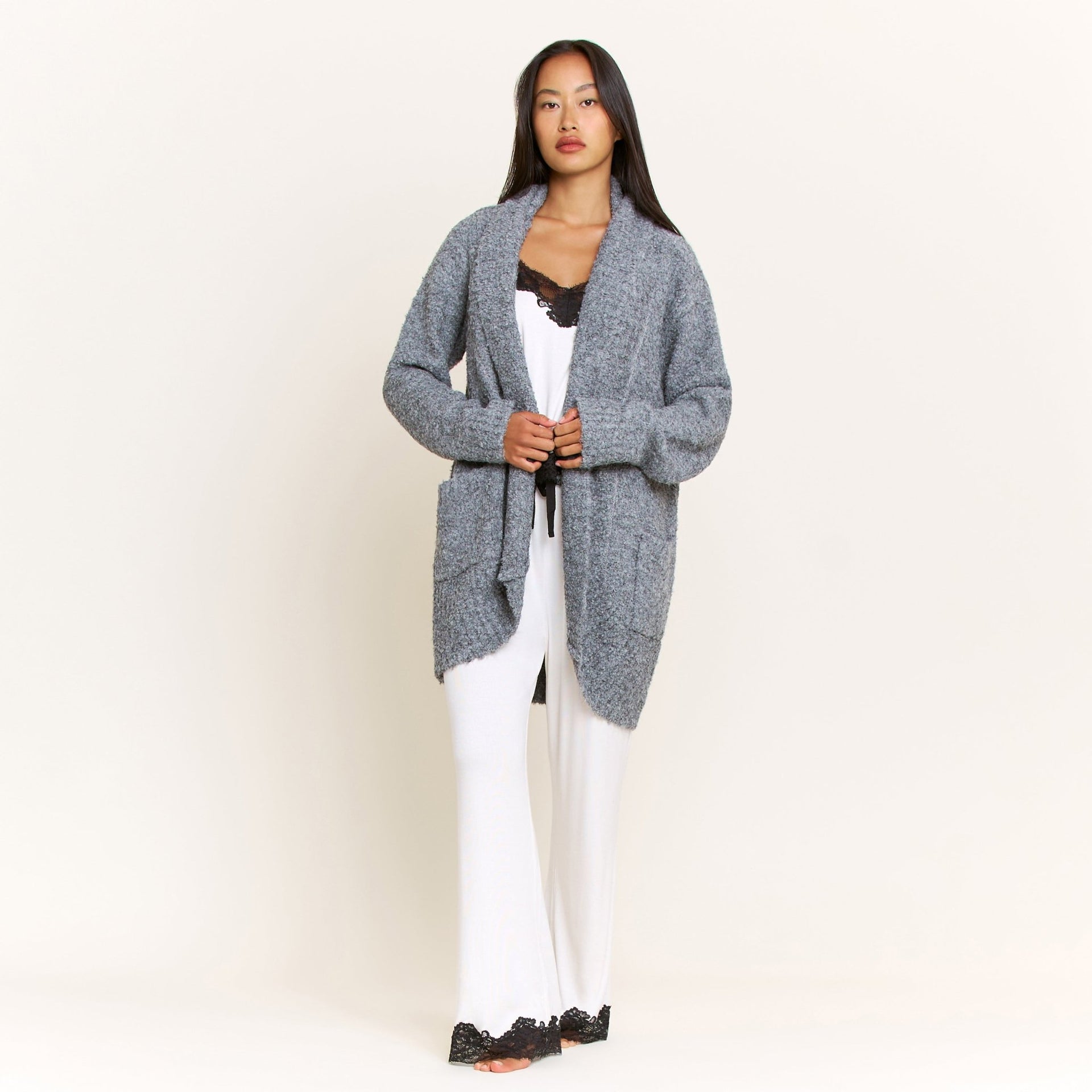 Ready to Relax Cardigan in Heather Grey - Honeydew - XS/S