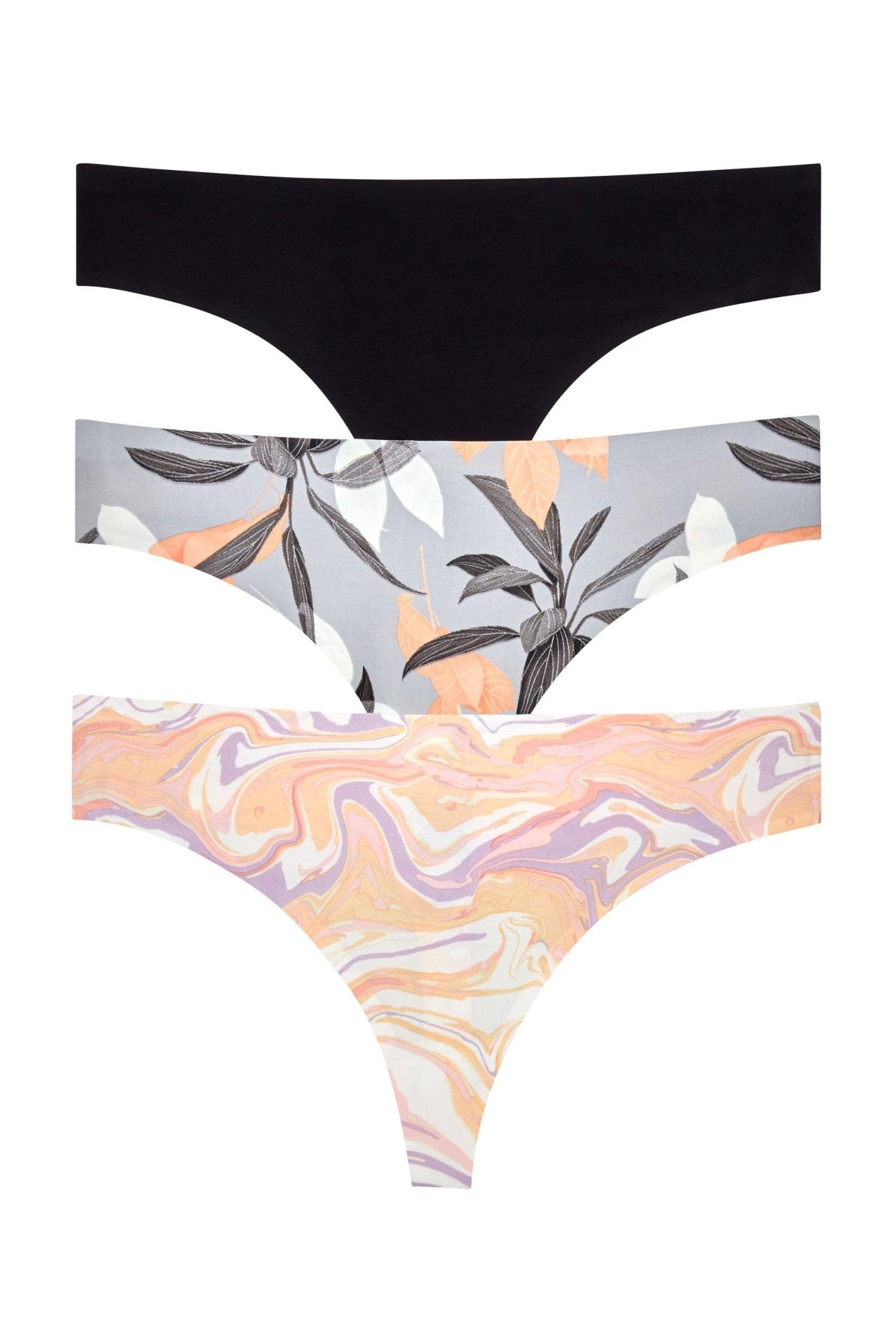 Skinz Thong 3-Pack - Panty - Black Grey Tropical Zion Marble