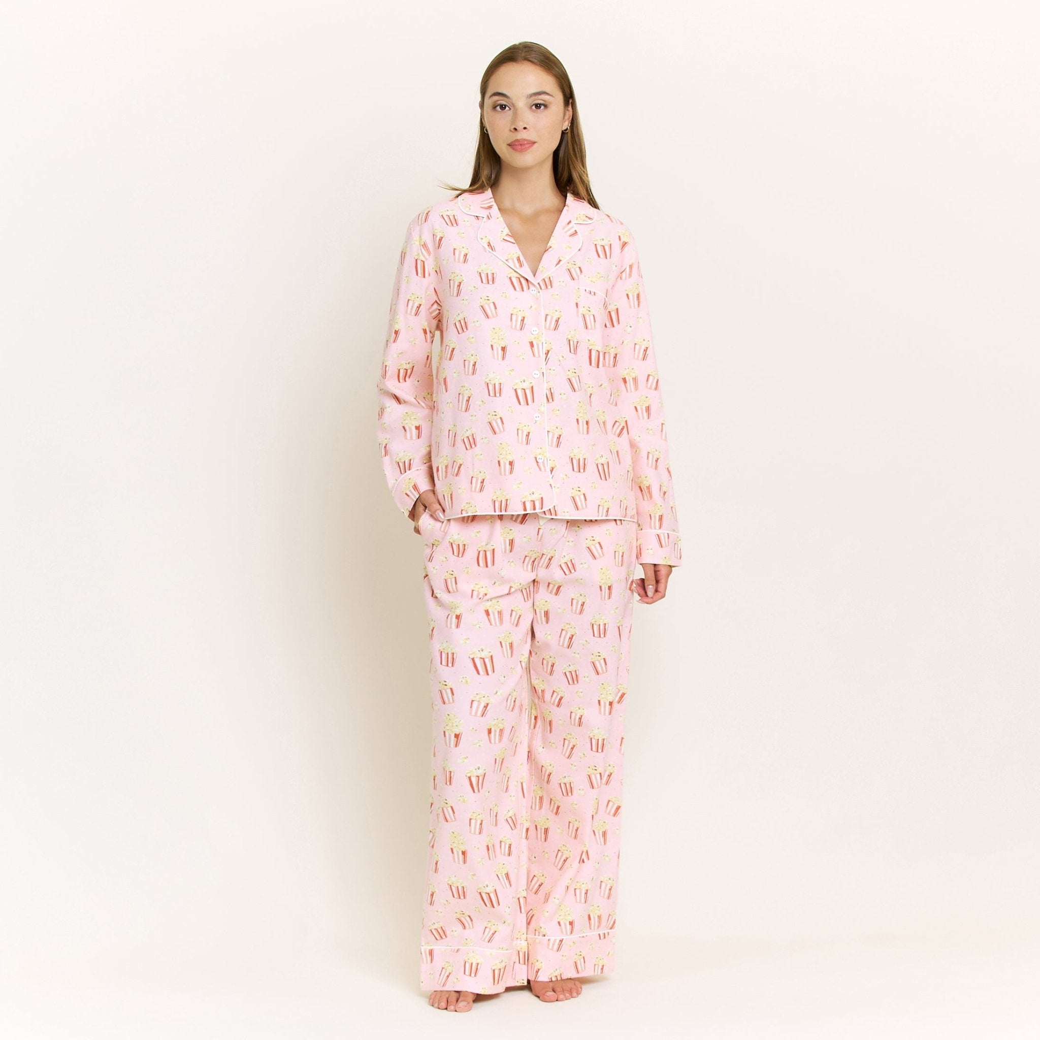 Snooze Mode Long PJ Set in Ballet Pink Popcorn - - XL
