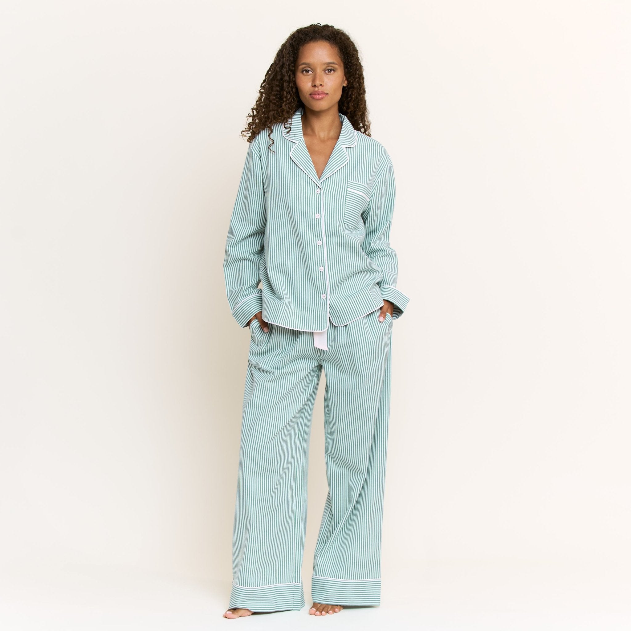 Snooze Mode Long PJ Set in Jade Mist Stripe - - XL