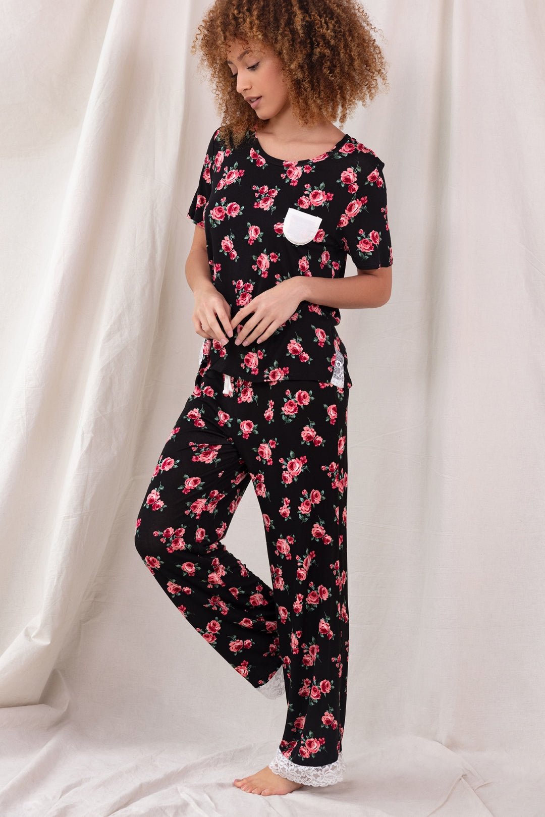 Something Sweet PJ Set in Black Roses - Sleepwear & Loungewear - X-Large