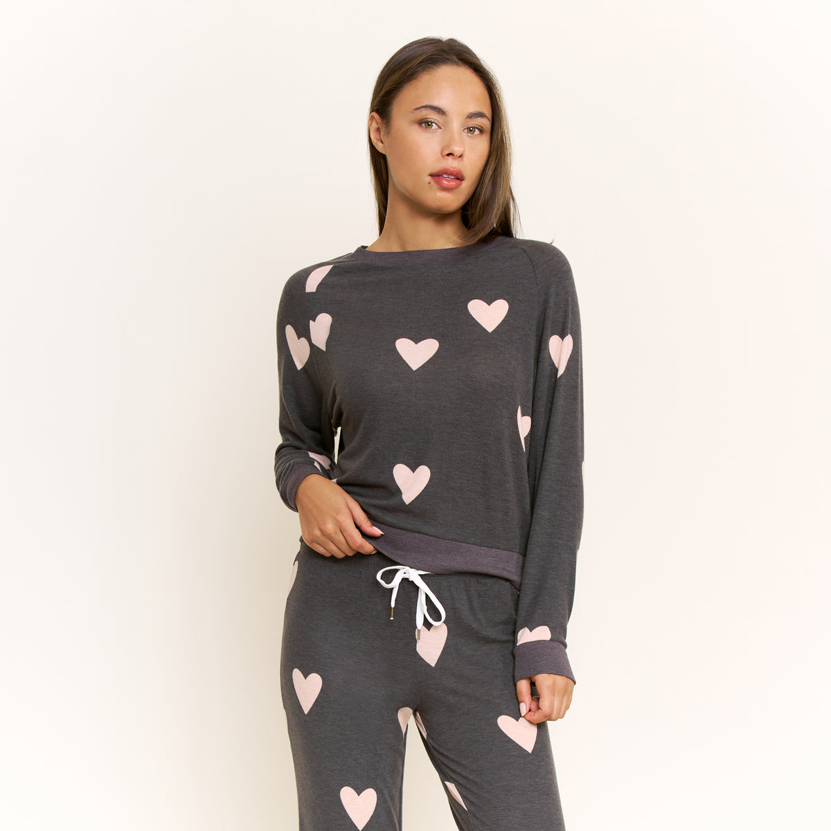 Star Seeker Long Set in Black Hearts - Sleepwear & Loungewear -