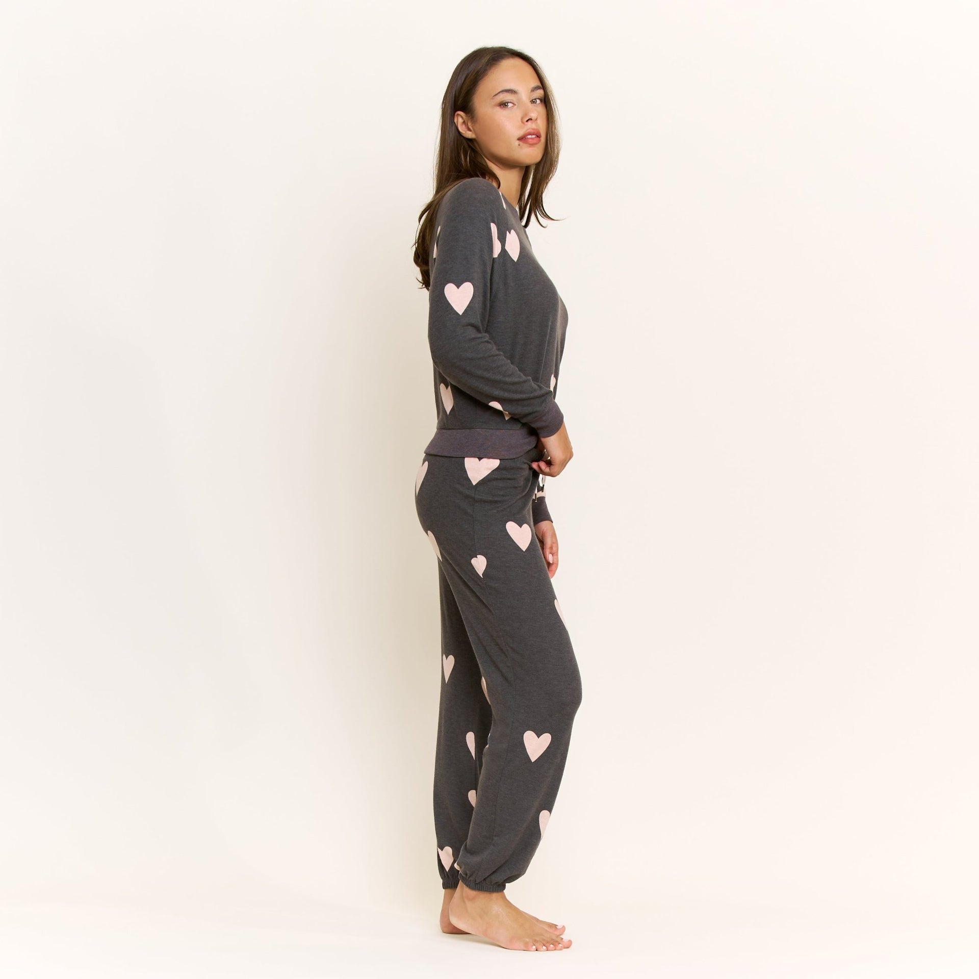 Star Seeker Long Set in Black Hearts - Sleepwear & Loungewear -
