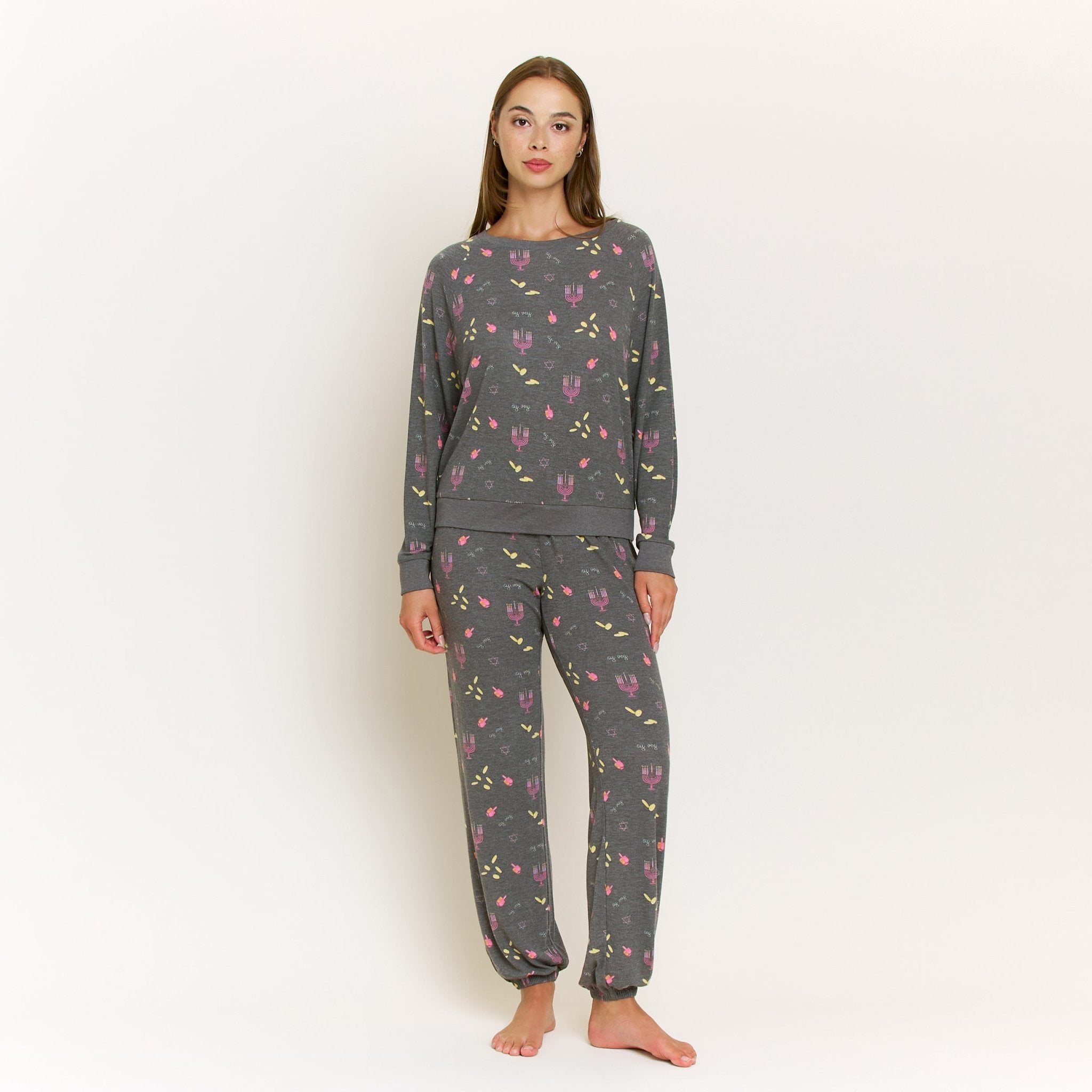 Star Seeker Long Set in Charcoal Hanukkah - Sleepwear & Loungewear - XL