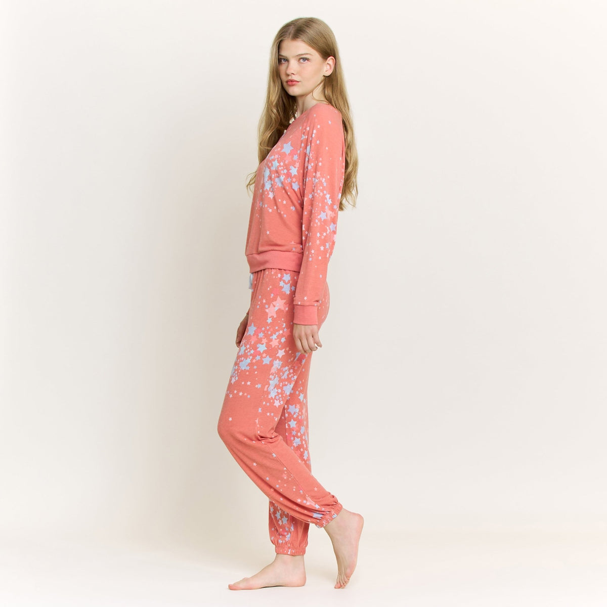 Star Seeker Long Set in Coral Blush Stars - Sleepwear & Loungewear -