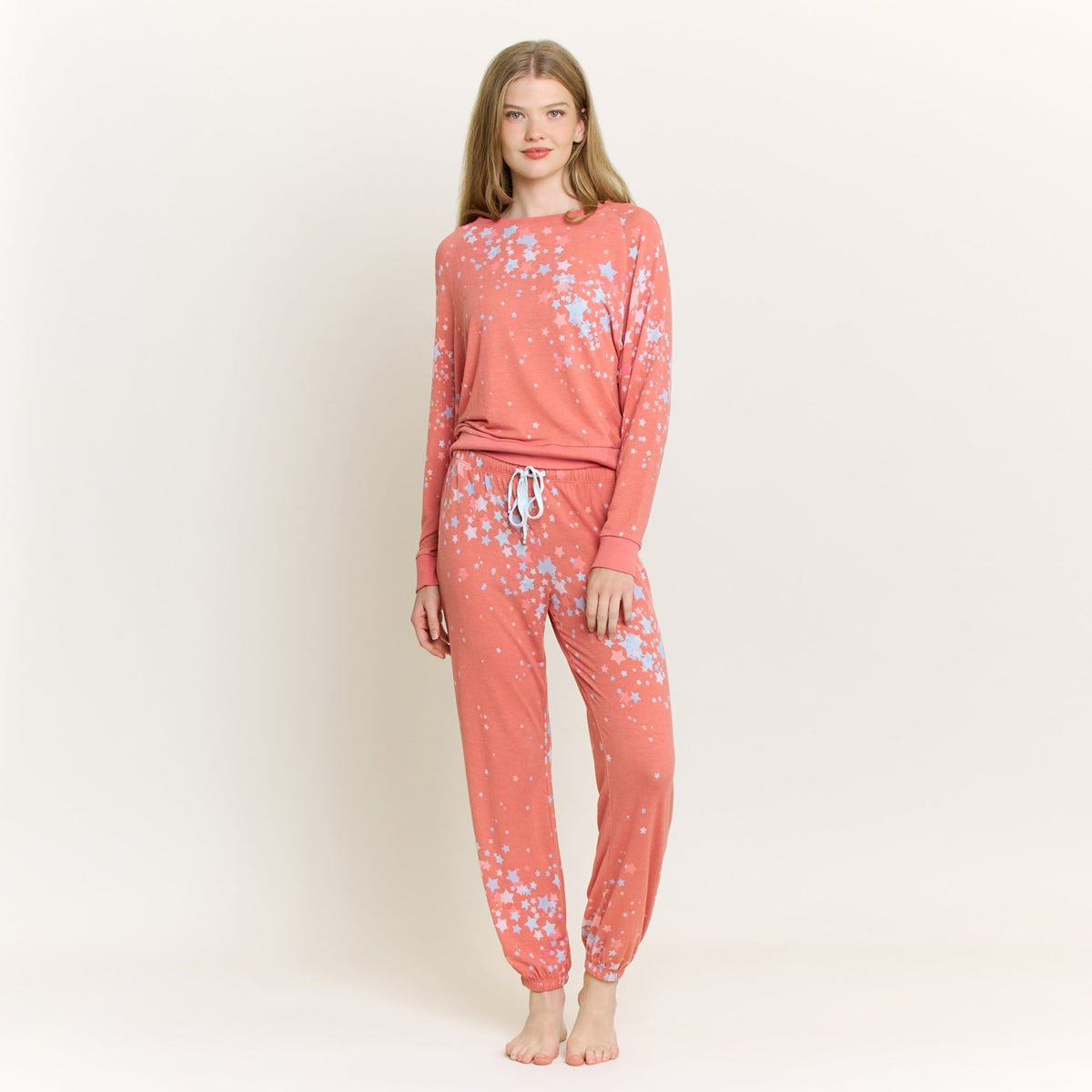 Star Seeker Long Set in Coral Blush Stars - Sleepwear & Loungewear - XL